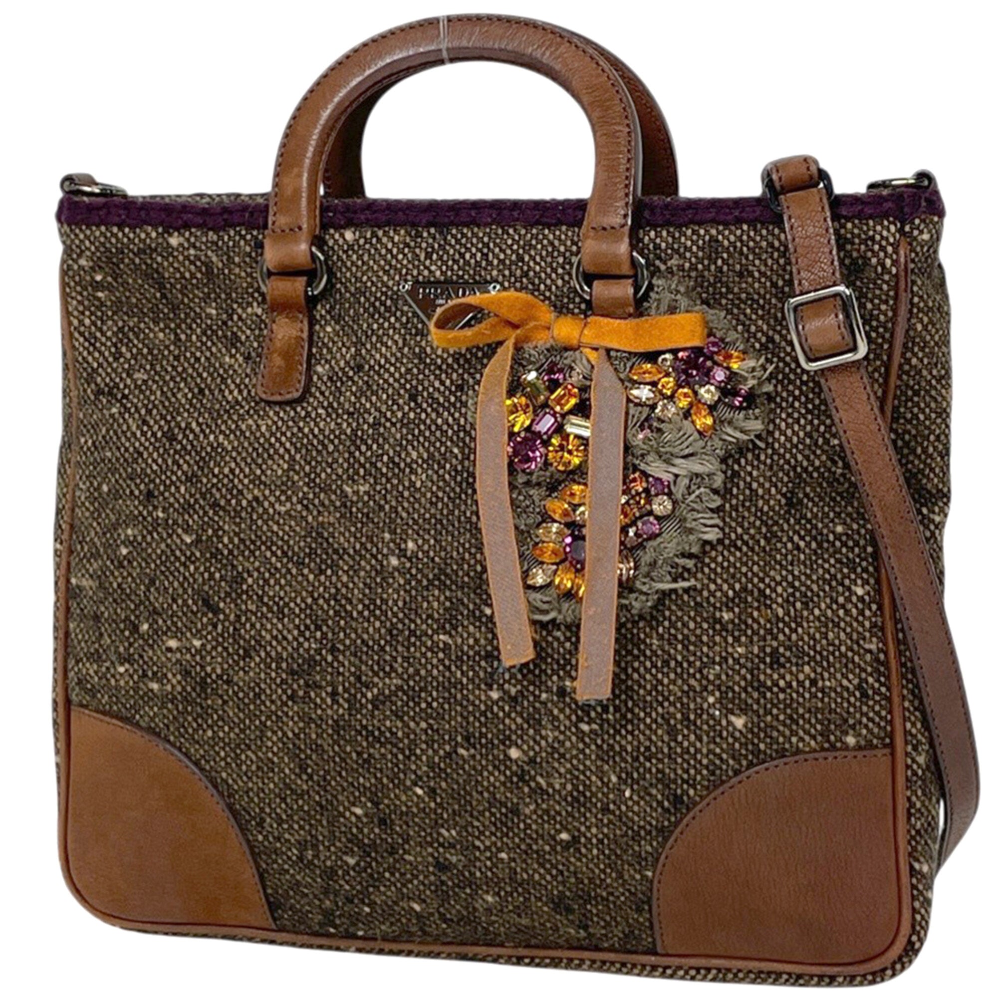 Prada Brown Fabric Leather Handbag (Pre-Owned)