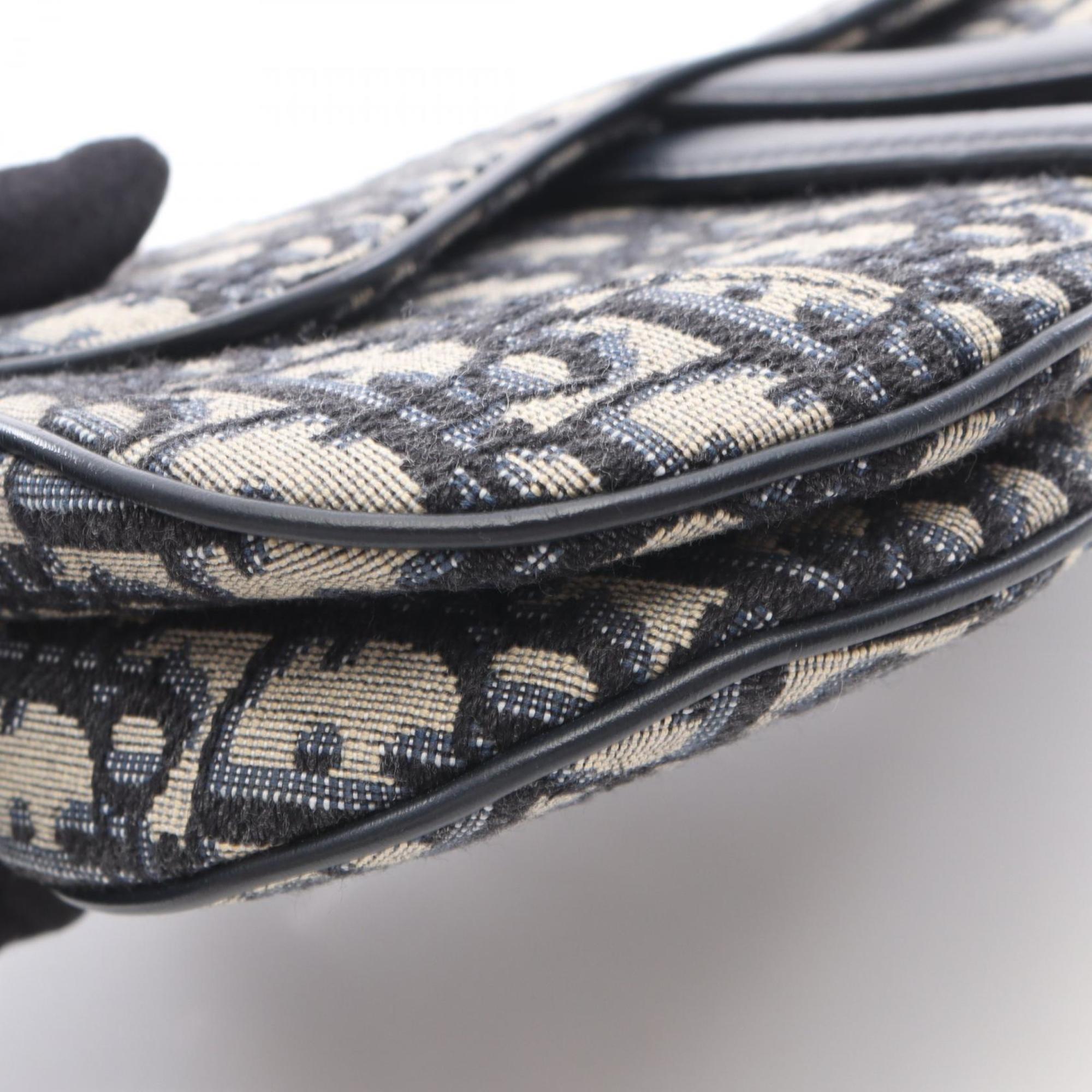 Christian Dior Ivory Navy Canvas Leather Handbag Saddle Bag (Pre-Owned)