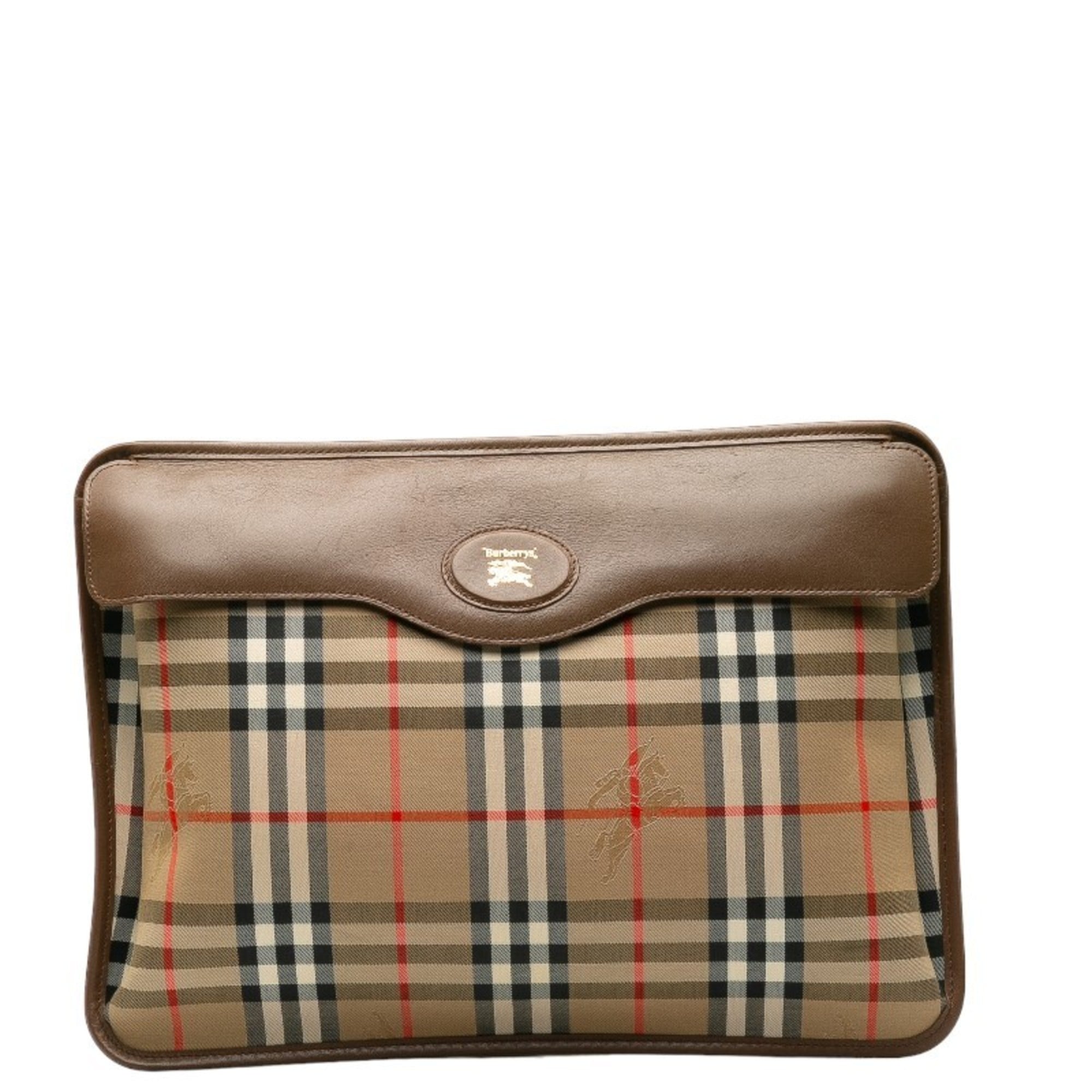 Burberry Beige Canvas Leather Clutch Bag (Pre-Owned)