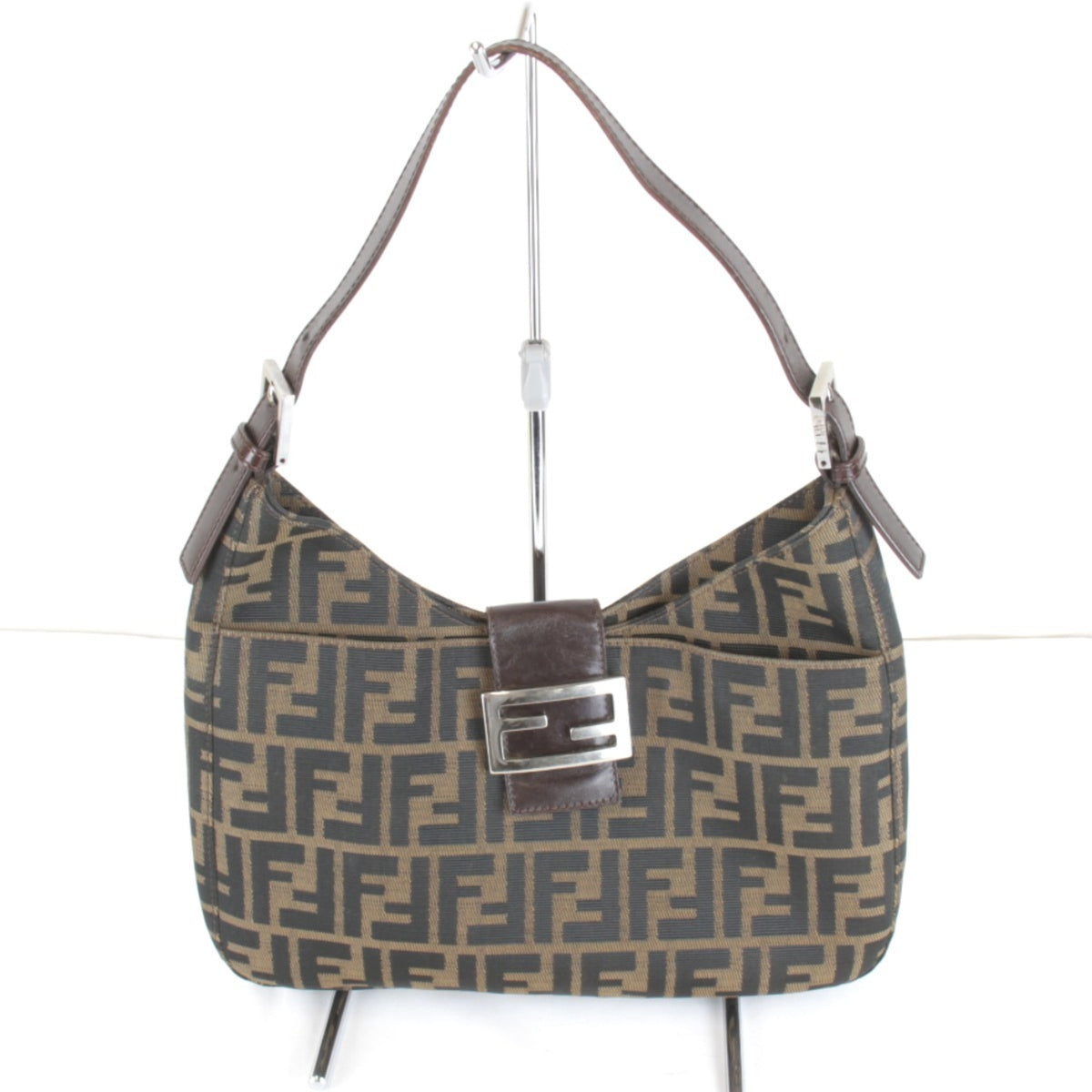 Fendi Zucca Khaki Canvas Shoulder Bag (Pre-Owned)