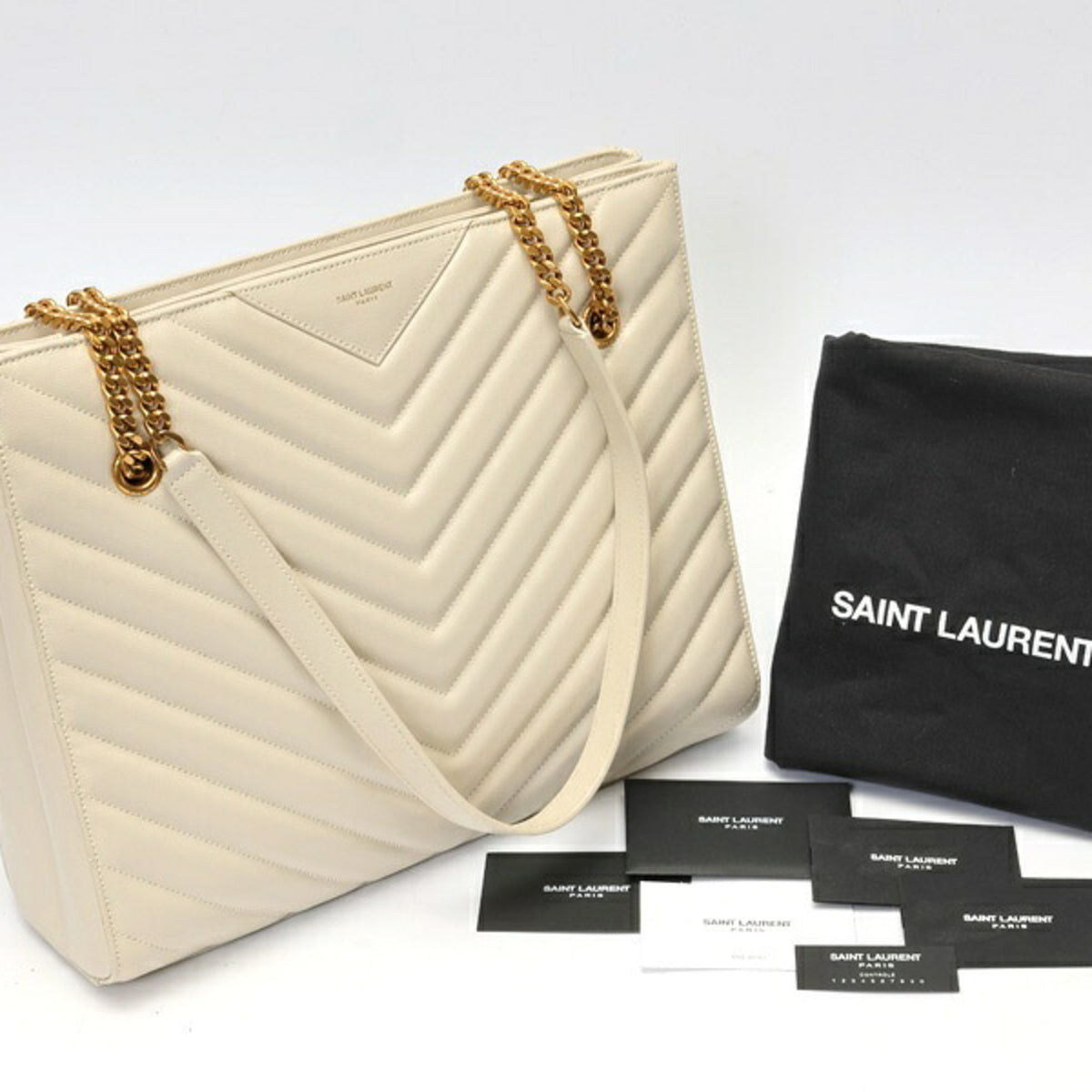 Saint Laurent Ivory Leather Shoulder Bag Tote Bag (Pre-Owned)