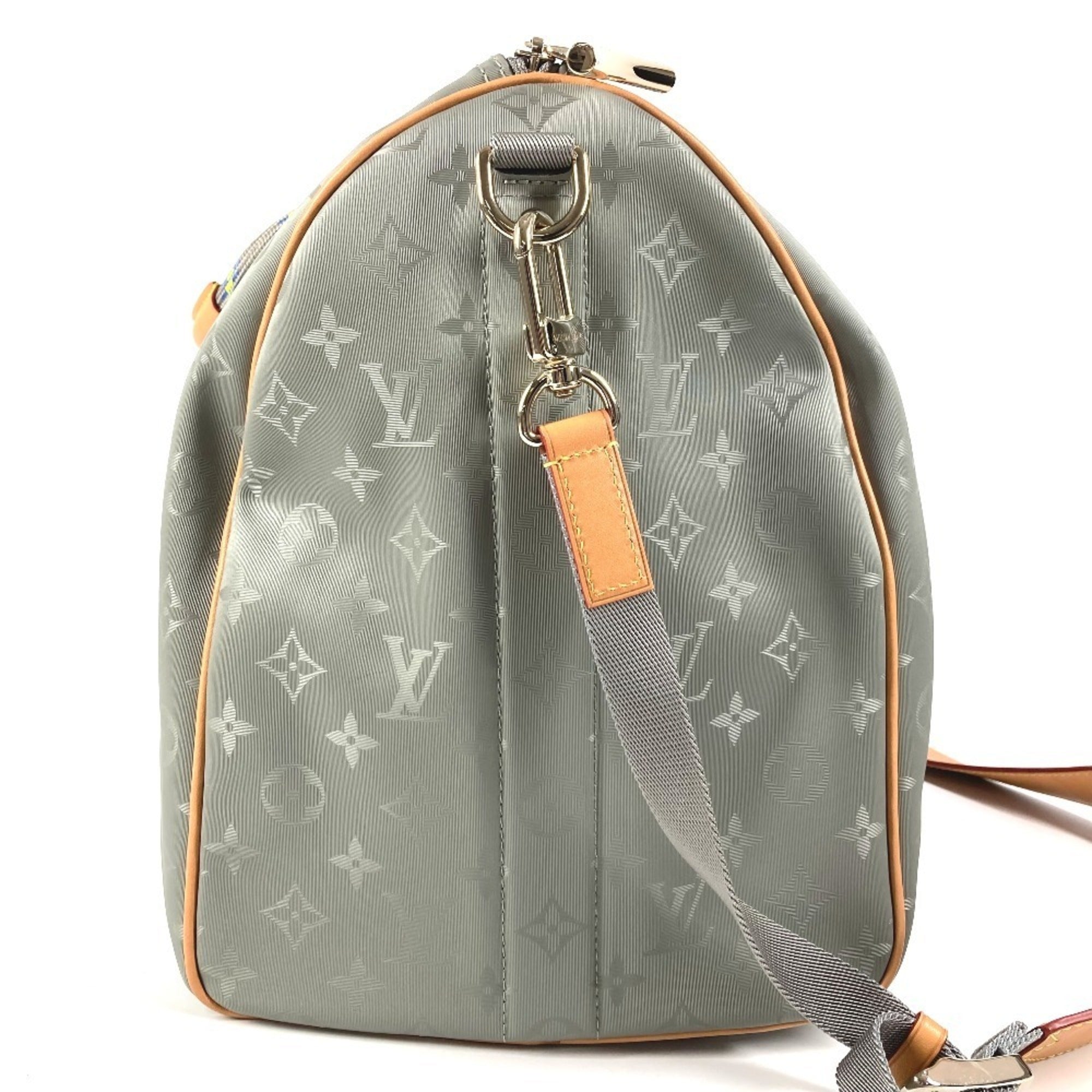 Louis Vuitton Gray Leather Canvas Boston Bag Handbag Shoulder Bag (Pre-Owned)
