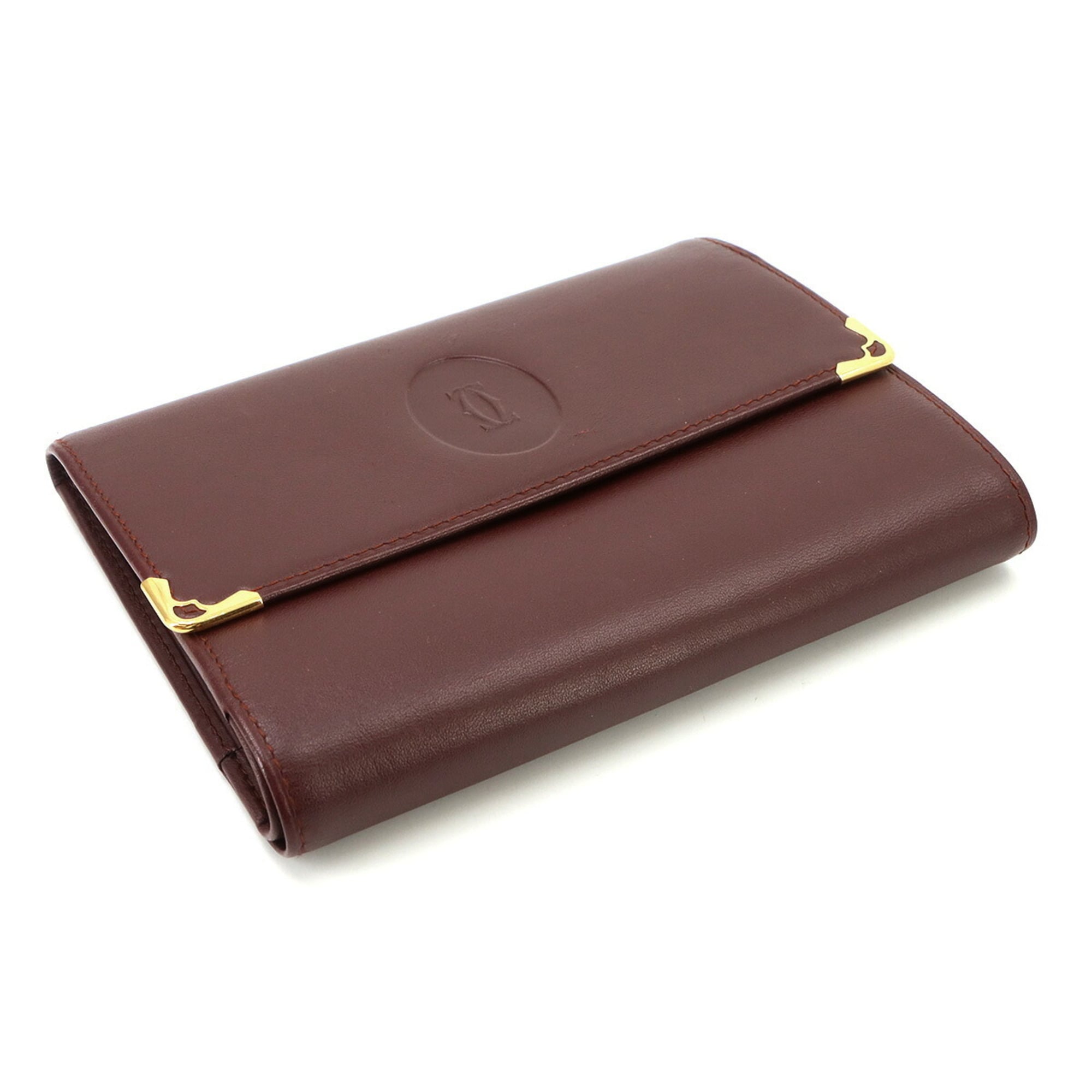 Cartier Bordeaux Leather Wallet (Tri-Fold) (Pre-Owned)
