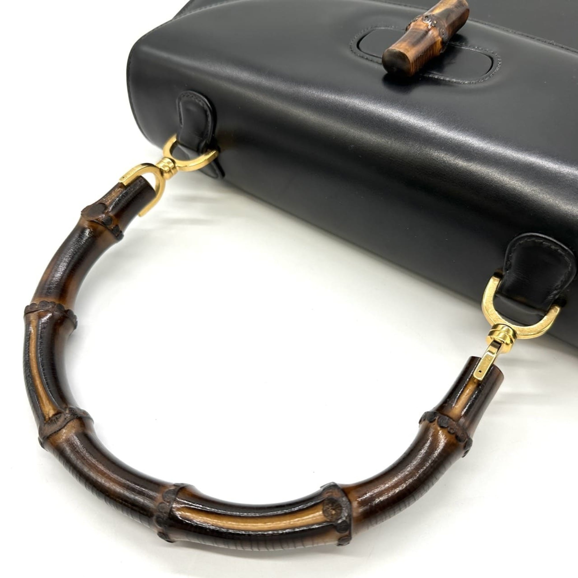 Gucci Black Bamboo Leather Handbag (Pre-Owned)