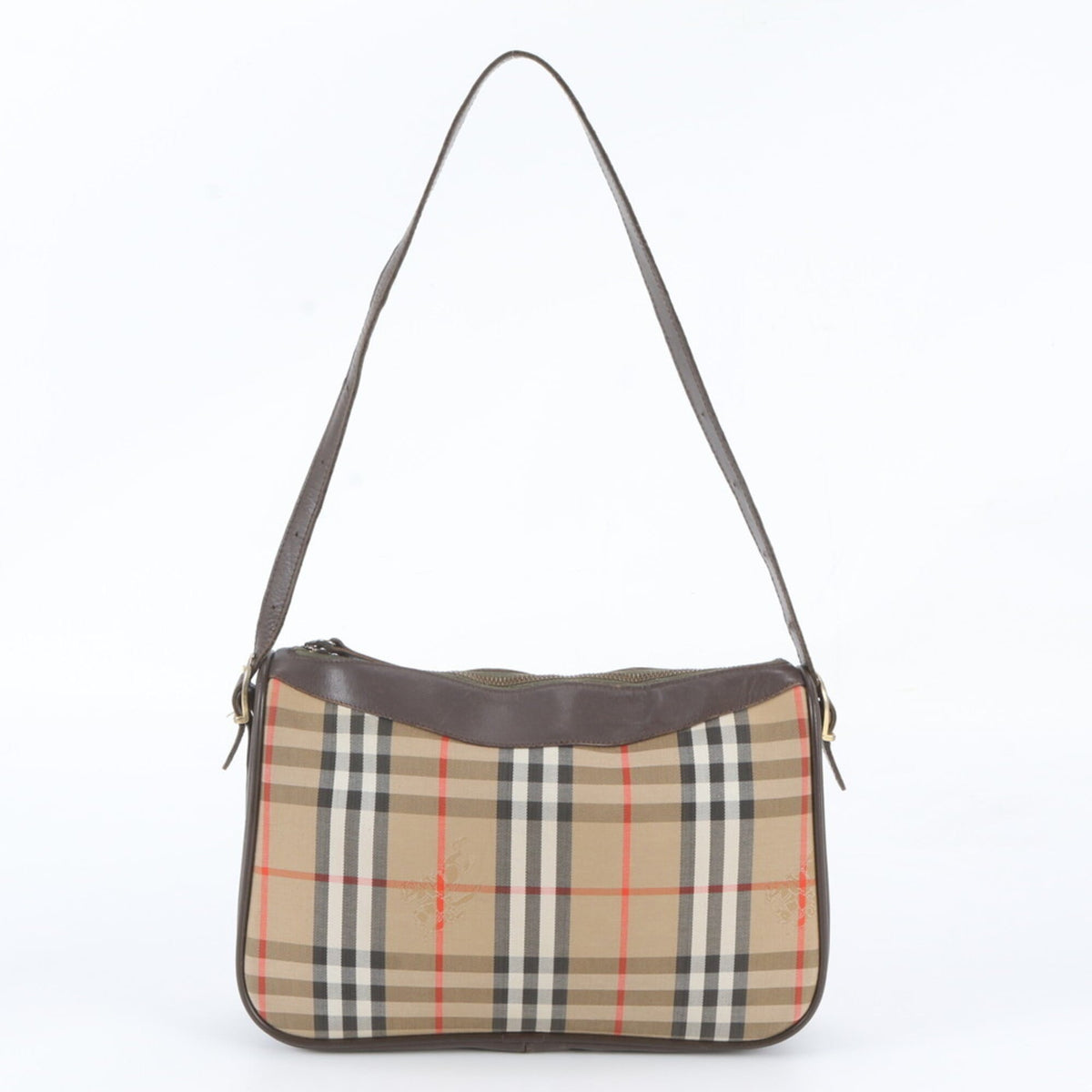 Burberry Brown Leather Canvas Shoulder Bag Tote Bag (Pre-Owned)