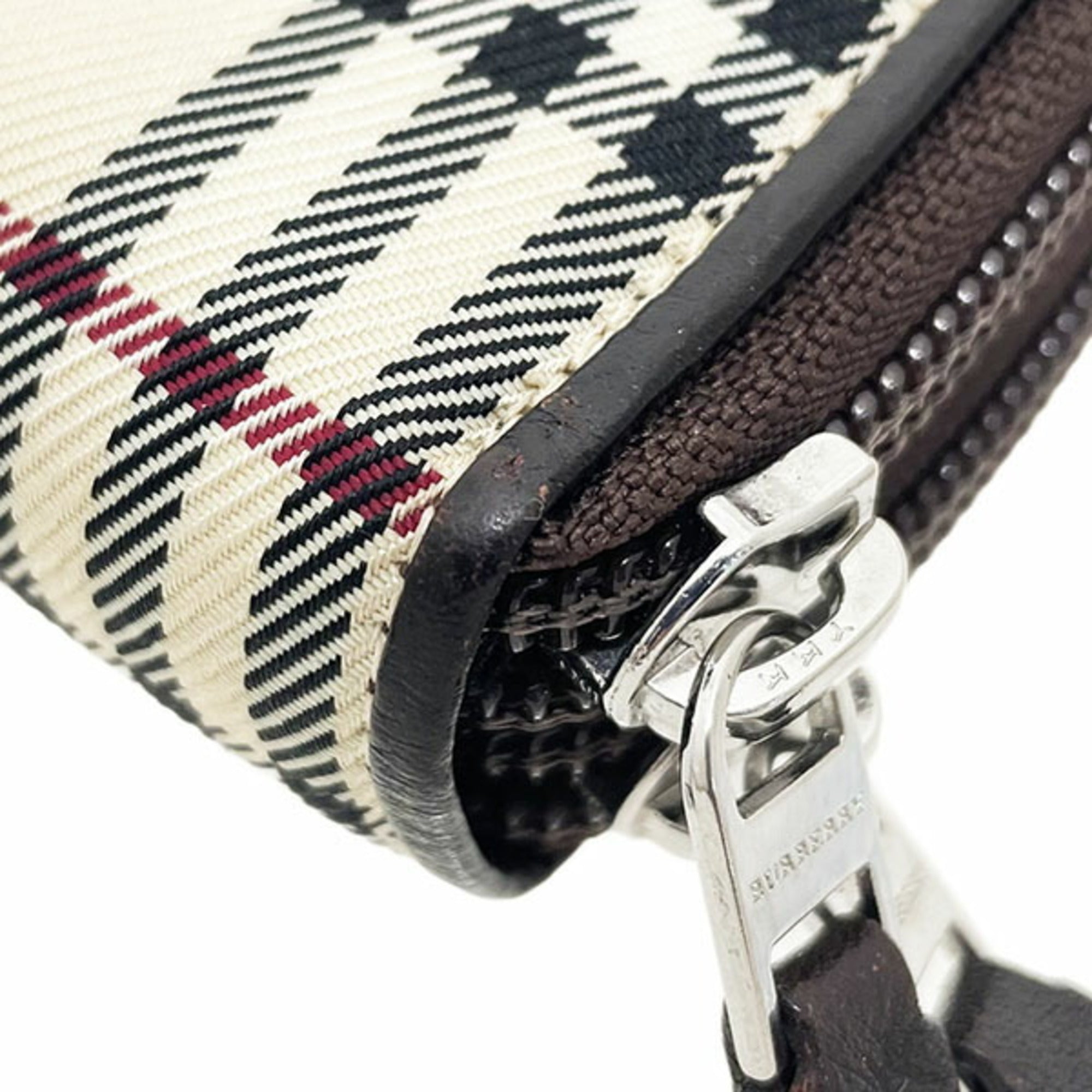 Burberry Beige Dark Brown Nylon Leather Coin Purse/Coin Case (Pre-Owned)