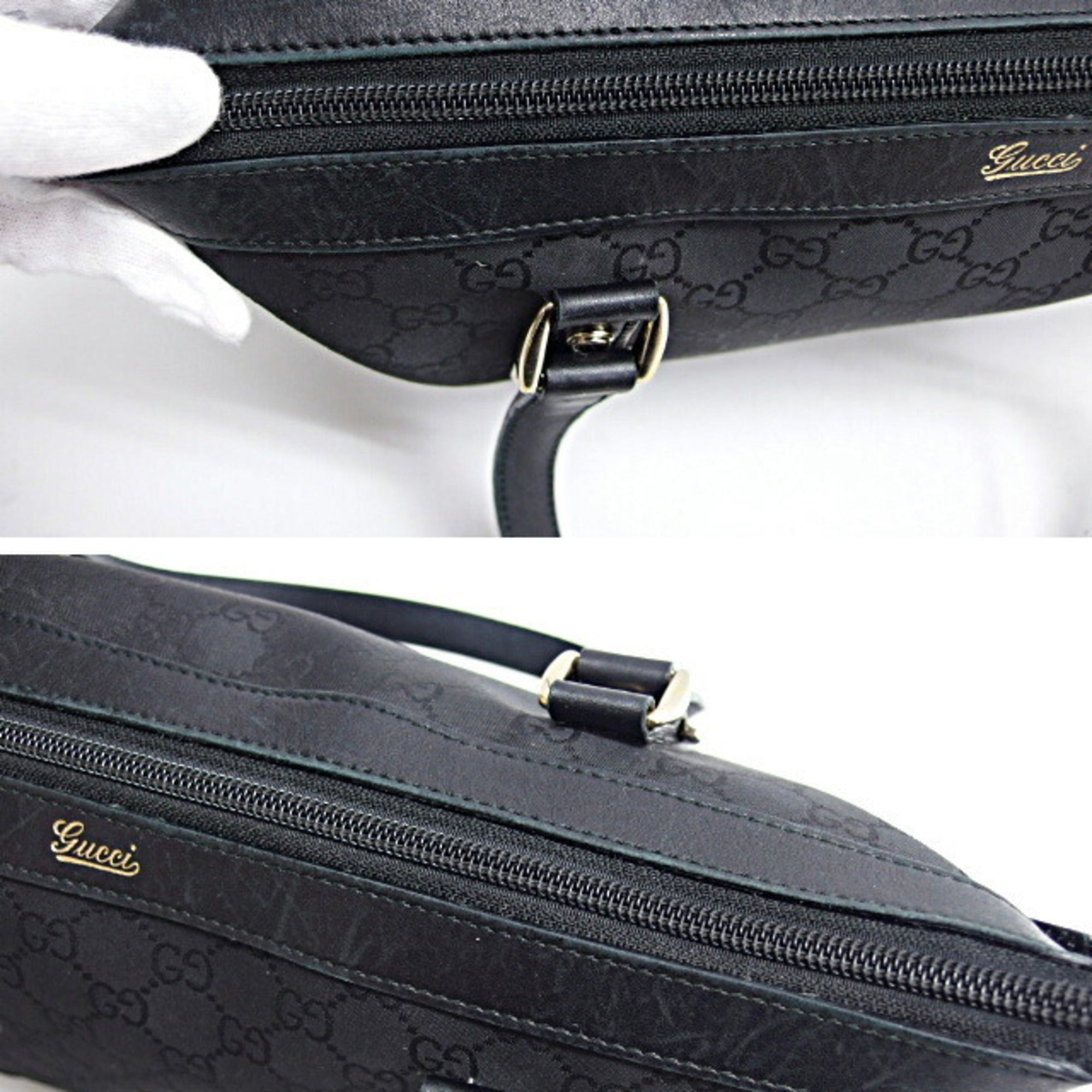 Gucci Abbey Black Canvas Leather Shoulder Bag Tote Bag (Pre-Owned)