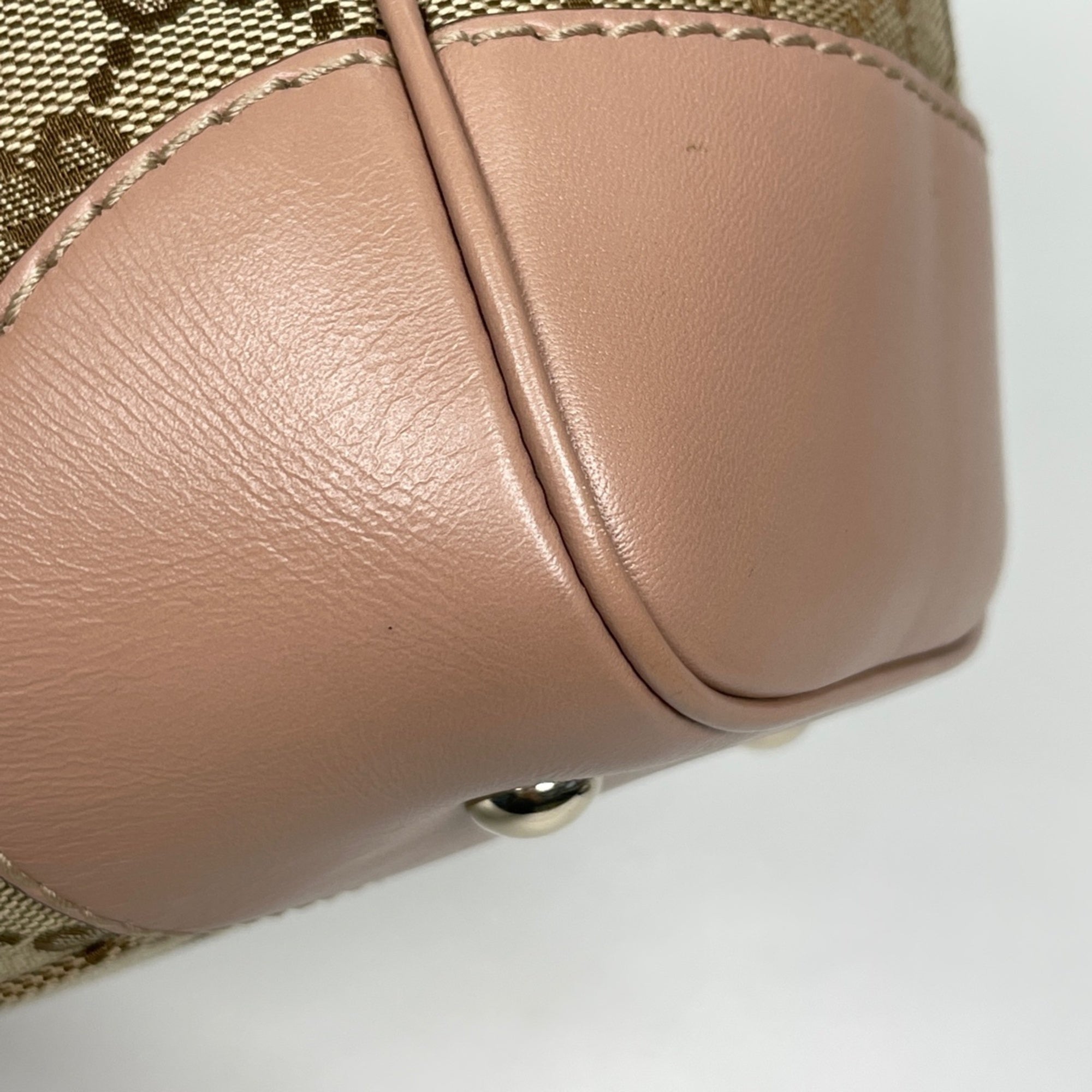 Gucci Beige Pink Gg Canvas Leather Handbag (Pre-Owned)