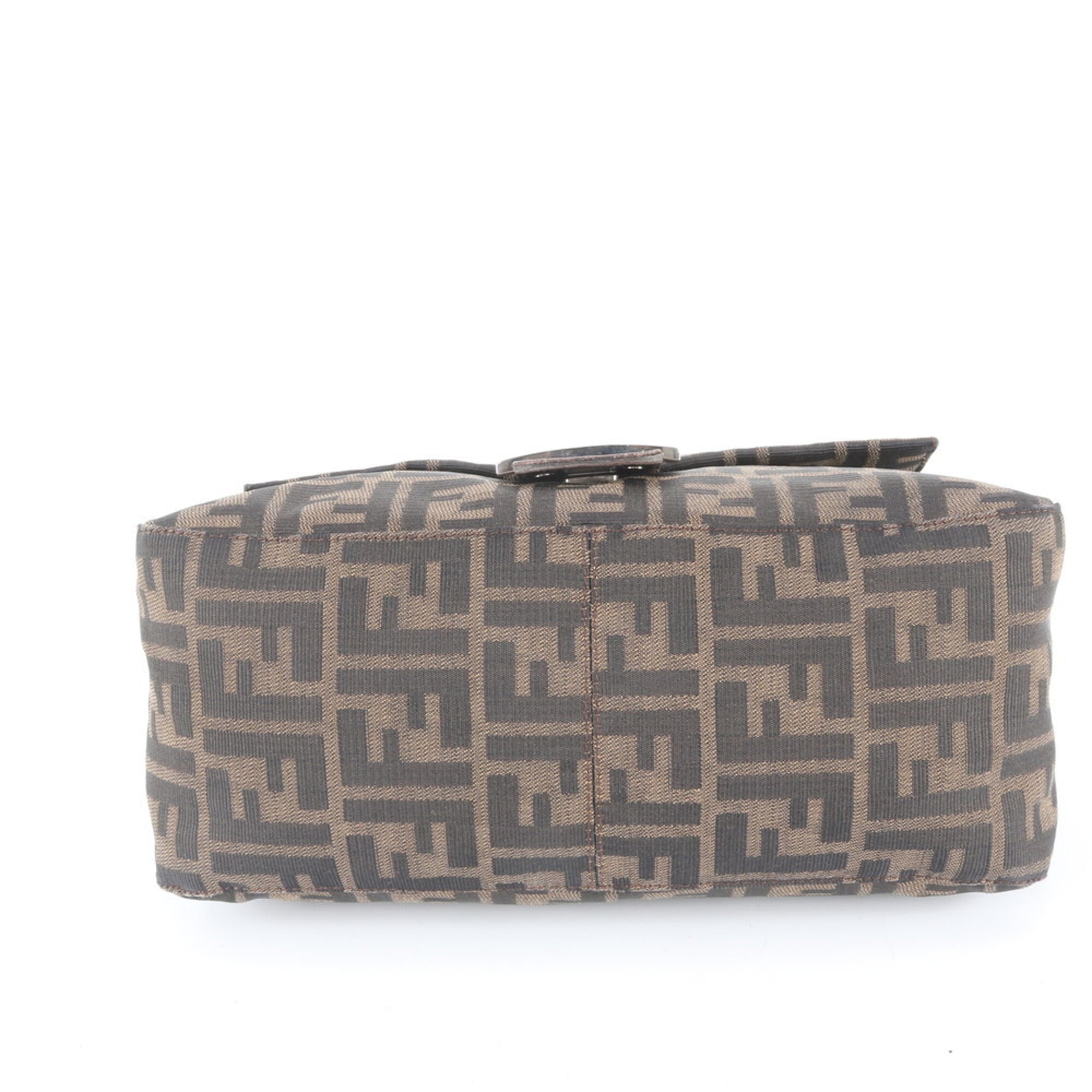 Fendi Brown Leather Canvas Shoulder Bag (Pre-Owned)
