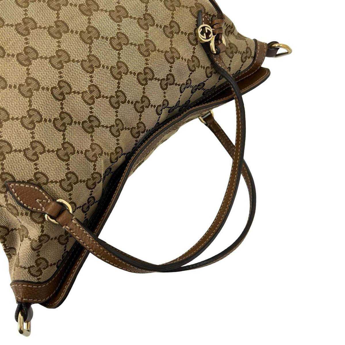Gucci Brown Canvas Leather Handbag Shoulder Bag Tote Bag (Pre-Owned)