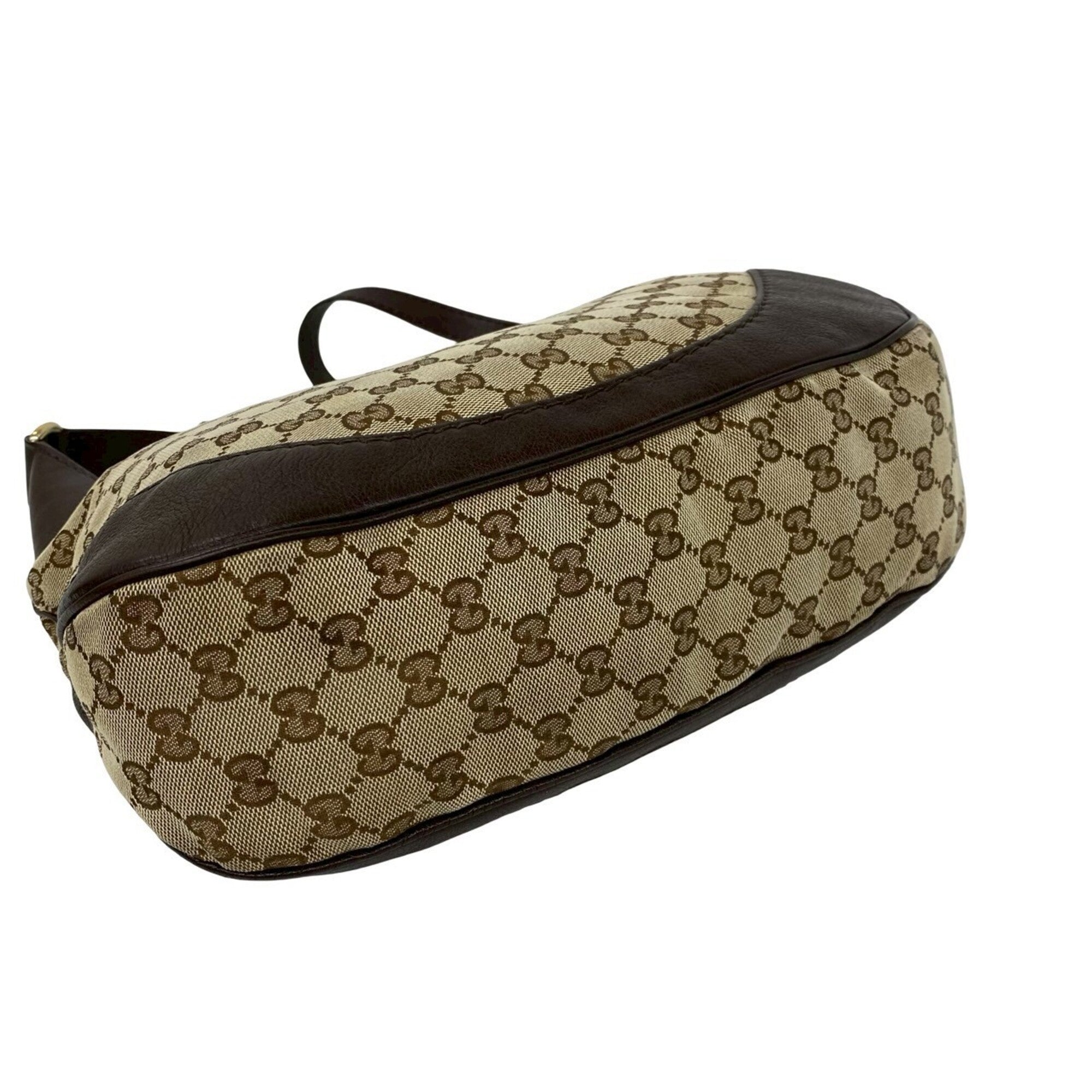 Gucci Beige Brown Canvas Leather Shoulder Bag (Pre-Owned)