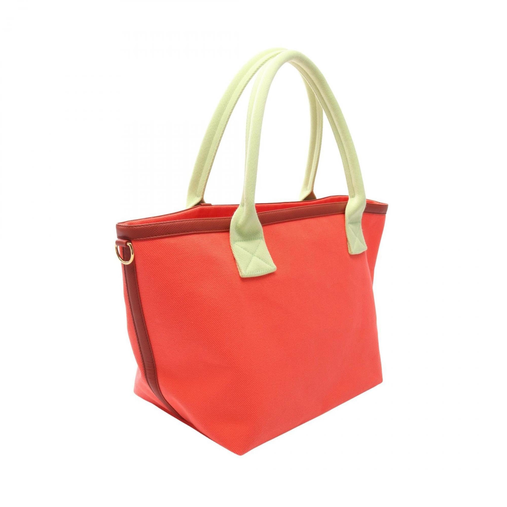 Hermes Brown Green Red Color Toile H Leather Tote Bag (Pre-Owned)