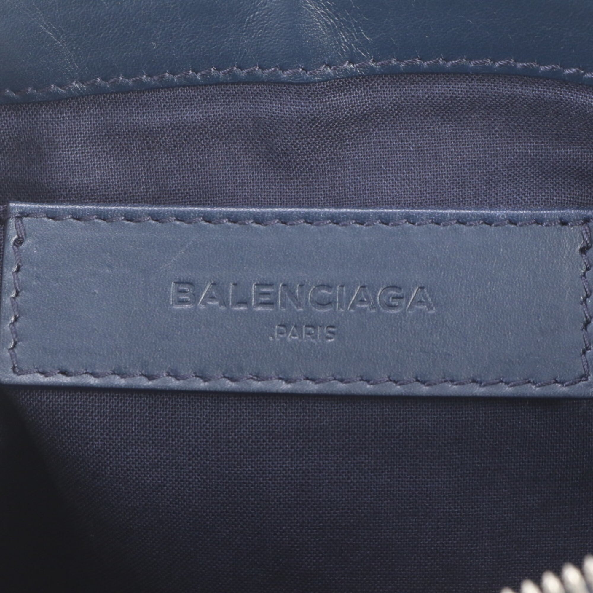 Balenciaga Navy White Leather Canvas Handbag Pouch (Pre-Owned)