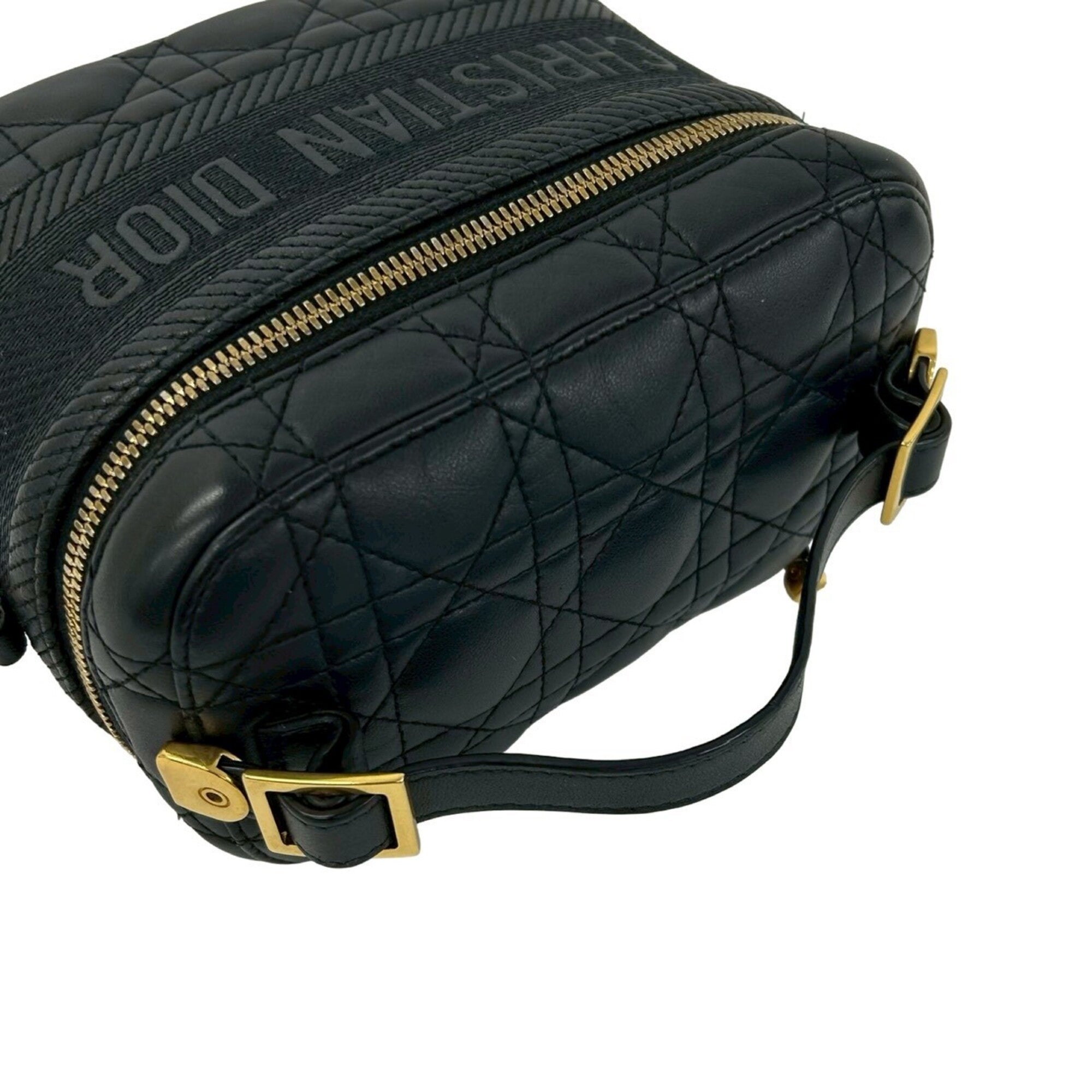 Christian Dior Black Leather Shoulder Bag Vanity Bag (Pre-Owned)