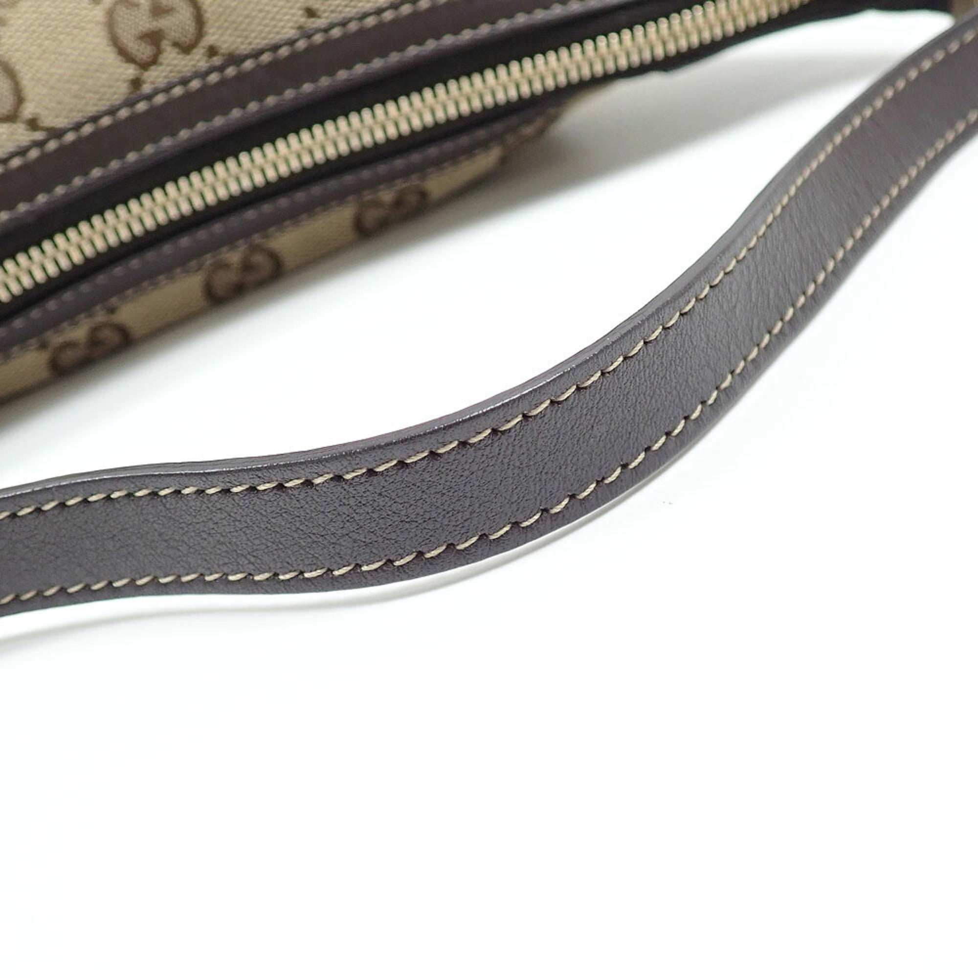 Gucci Beige Brown Gg Canvas Leather Shoulder Bag (Pre-Owned)