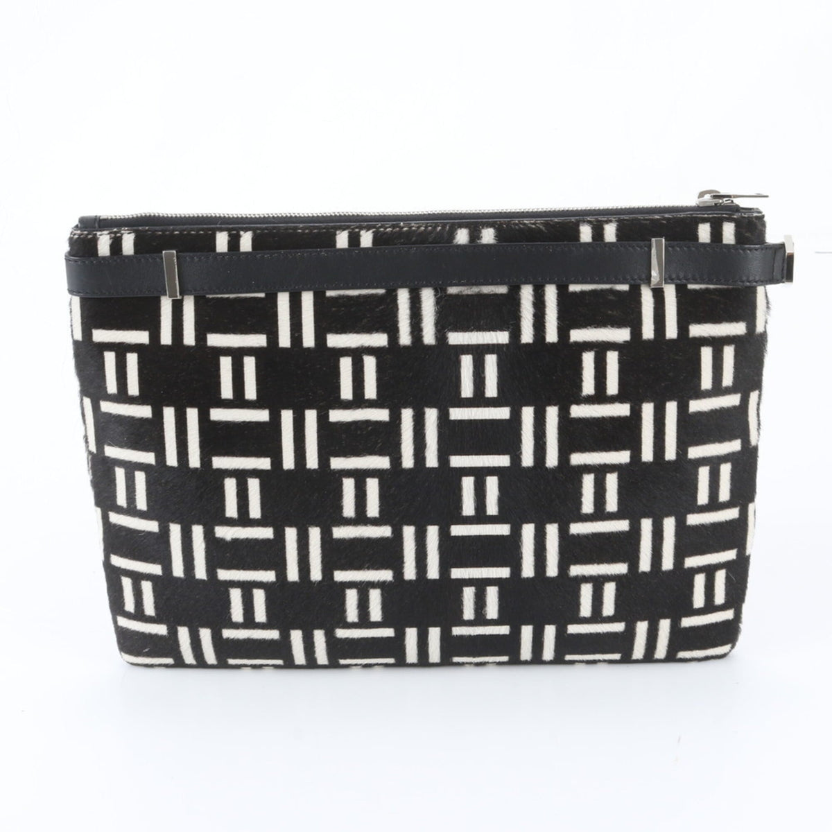 Balenciaga Black White Leather Clutch Bag Pouch (Pre-Owned)