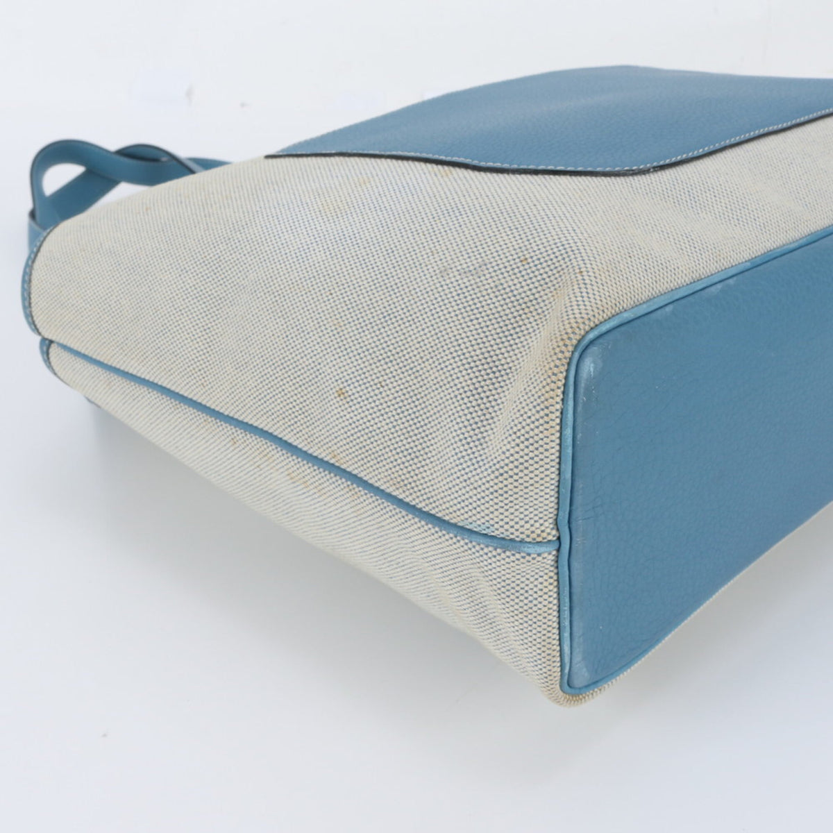 Hermes Blue Jean Leather Canvas Shoulder Bag Tote Bag (Pre-Owned)