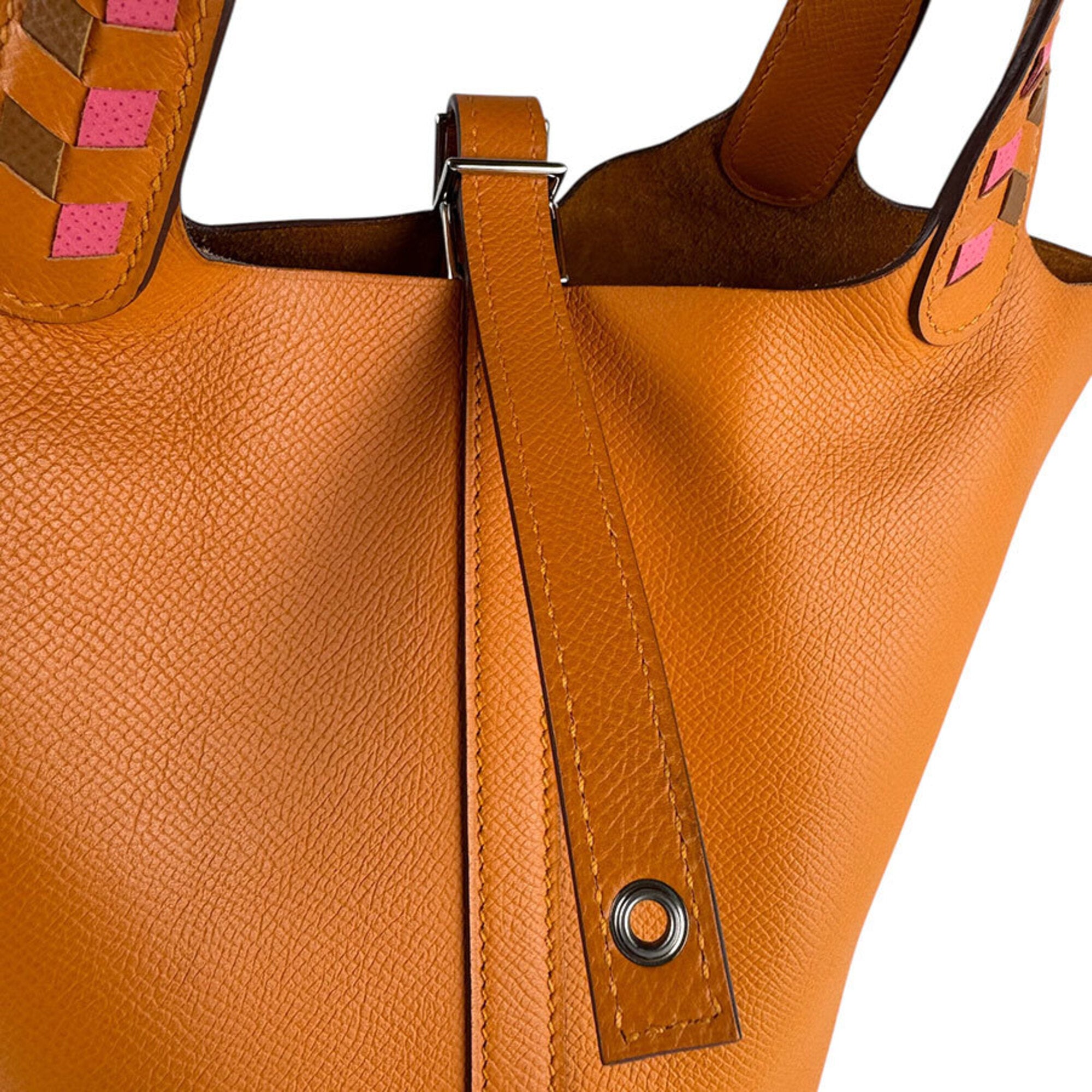 Hermes Brown Orange Rose Azalee Epsom Leather Handbag (Pre-Owned)