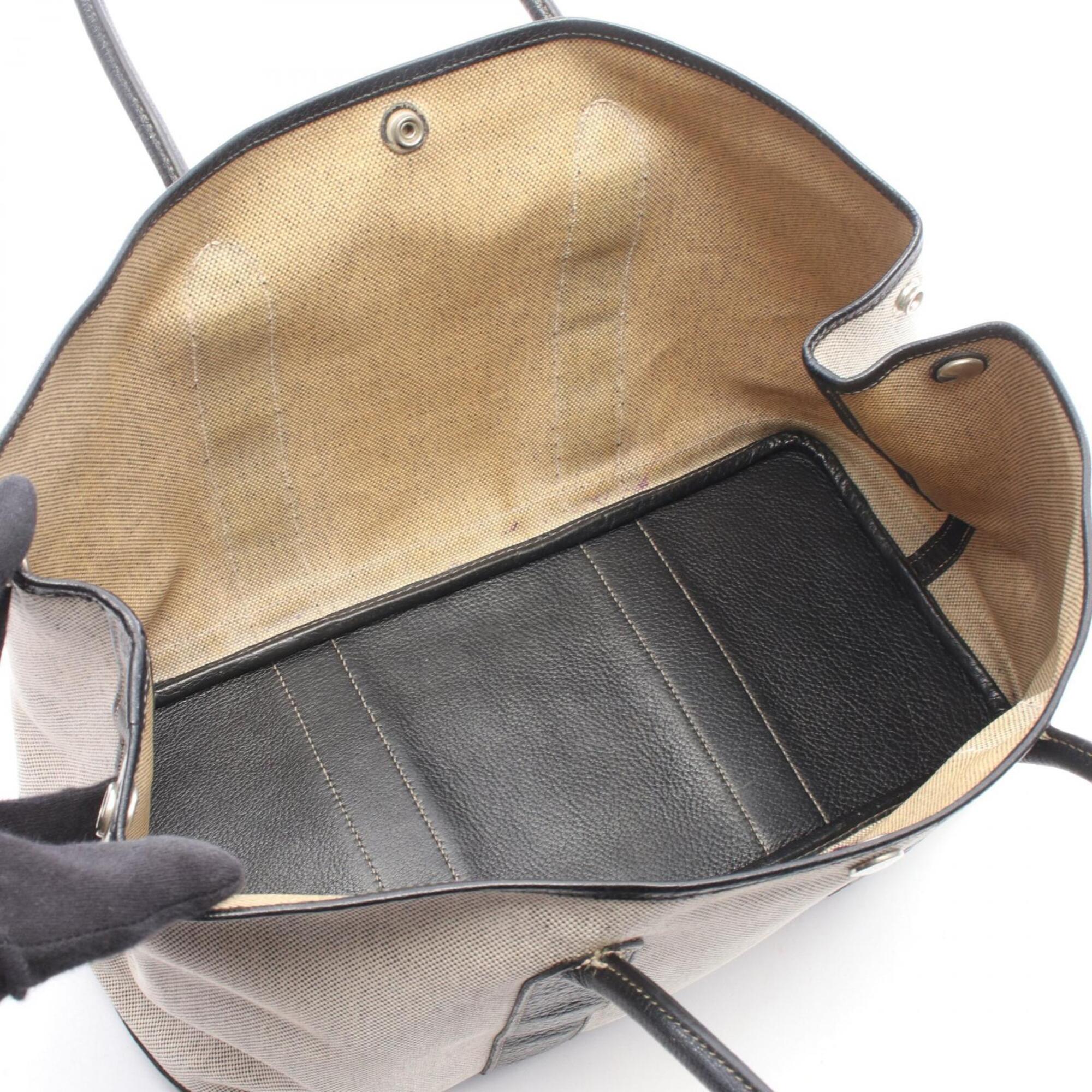 Hermes Black Gray Toile H Buffalo Leather Handbag Tote Bag (Pre-Owned)