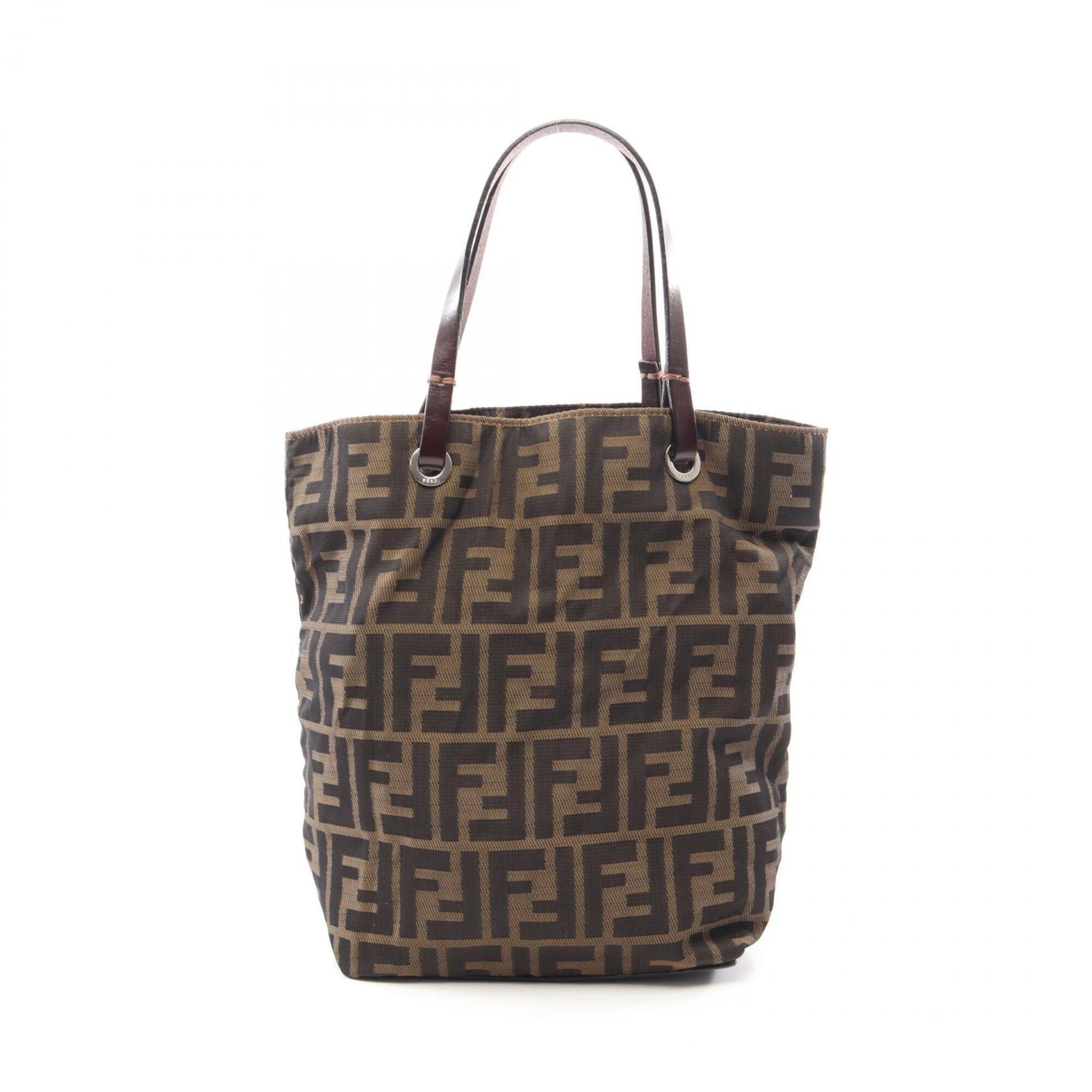 Fendi Brown Canvas Leather Handbag Tote Bag (Pre-Owned)