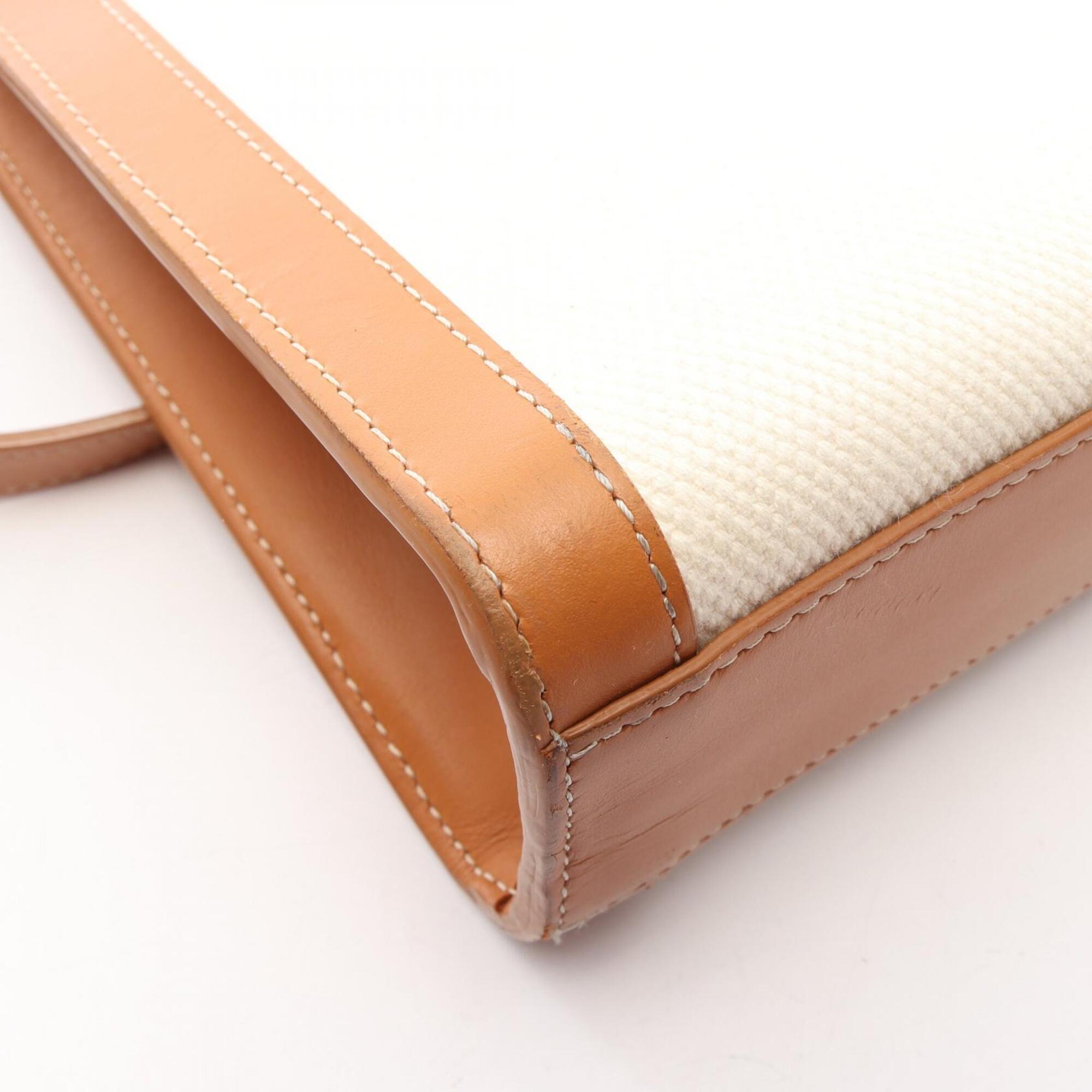 Celine Brown Ivory Canvas Leather Handbag Tote Bag (Pre-Owned)