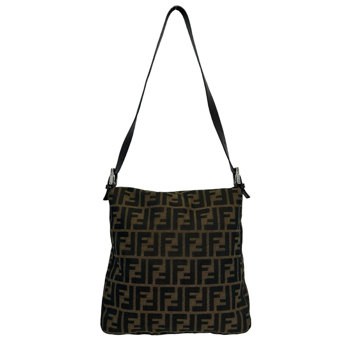 Fendi Black Brown Canvas Leather Shoulder Bag (Pre-Owned)