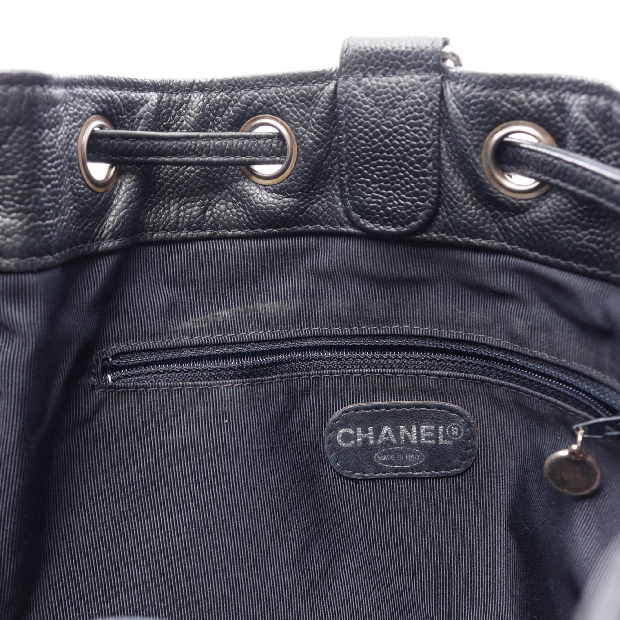 Chanel Black Grained Calfskin Backpack Handbag (Pre-Owned)