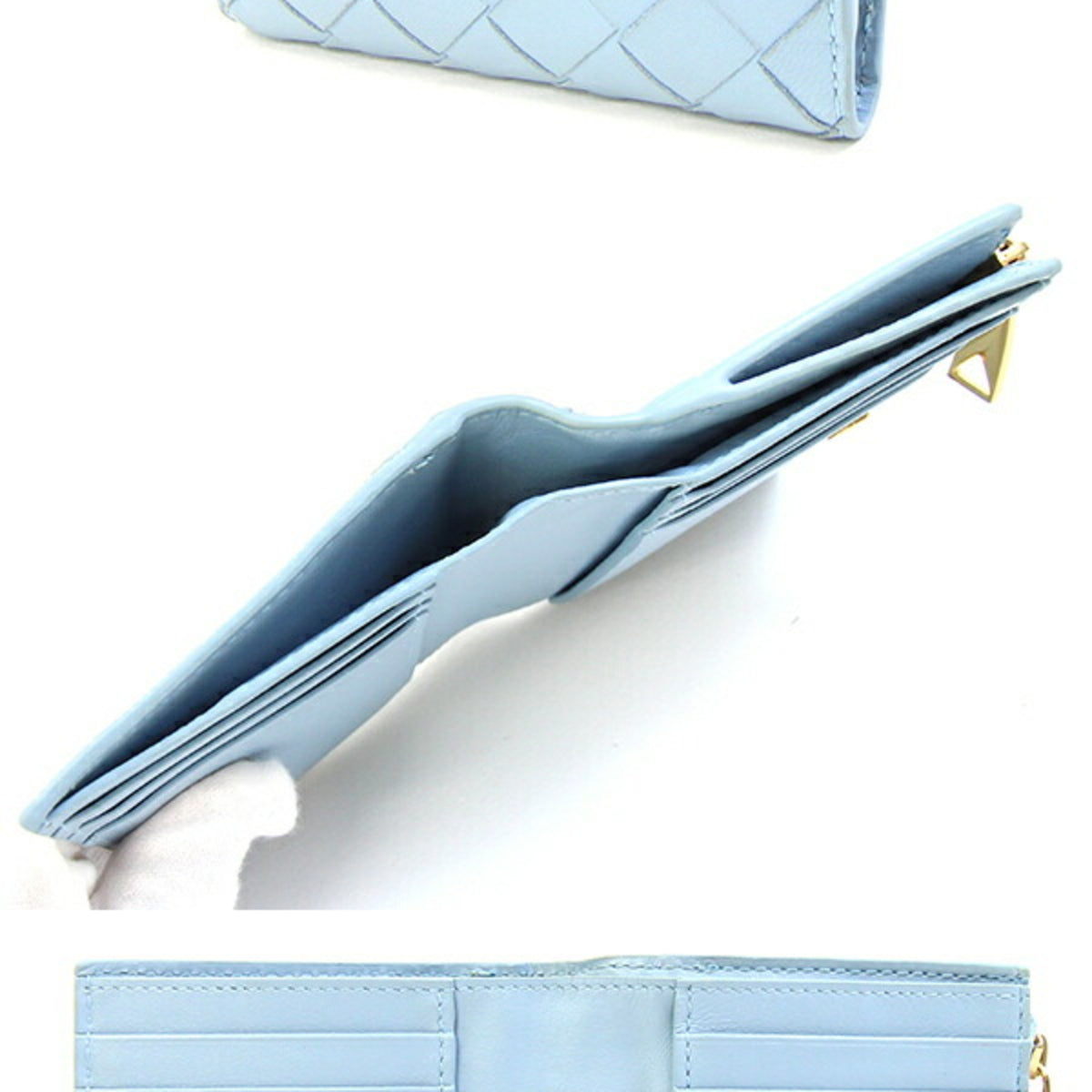 Bottega Veneta Intrecciato Light Blue Leather Canvas Wallet (Bi-Fold) (Pre-Owned)