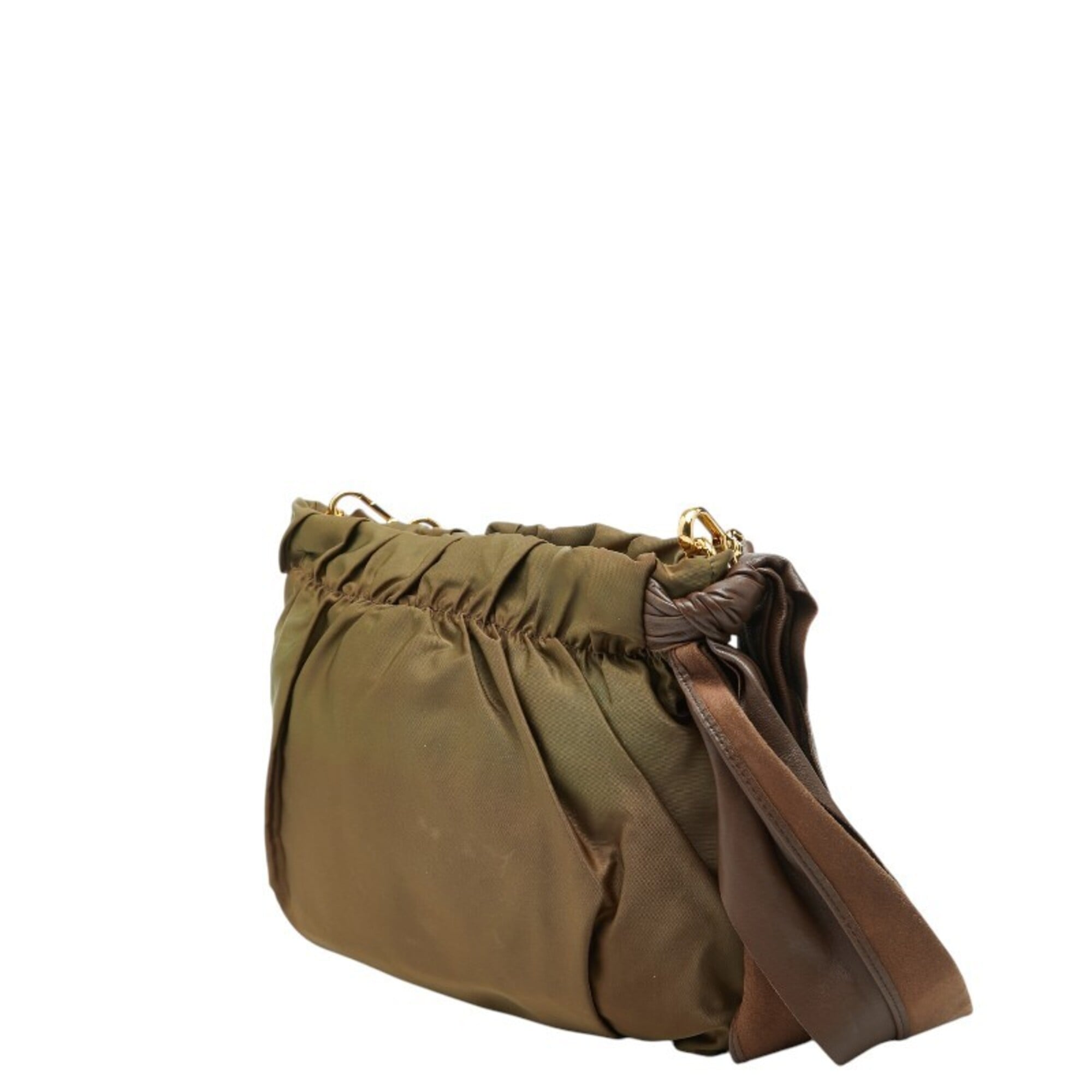 Prada Khaki Brown Leather Nylon Shoulder Bag (Pre-Owned)