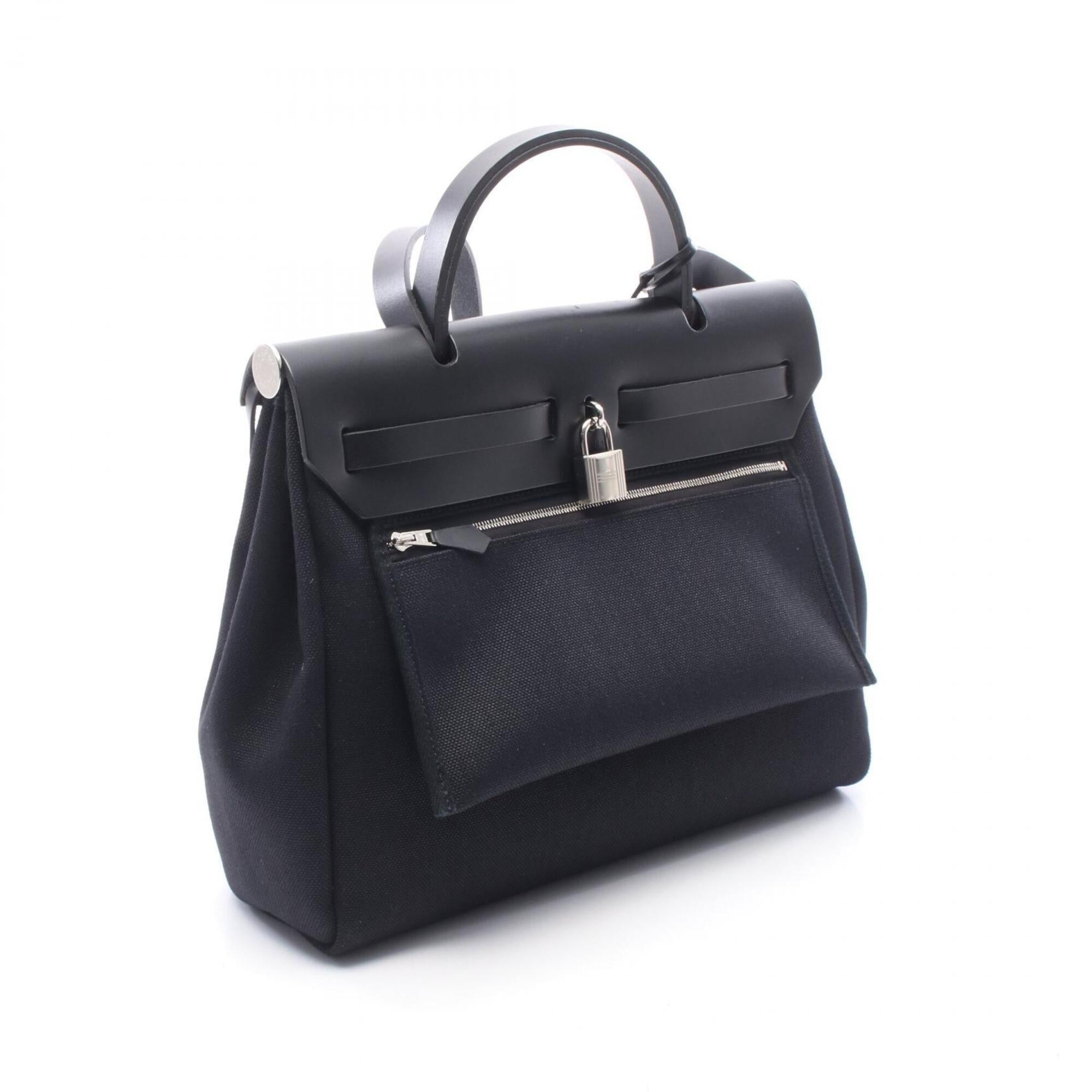 Hermes Black Canvas Leather Handbag (Pre-Owned)