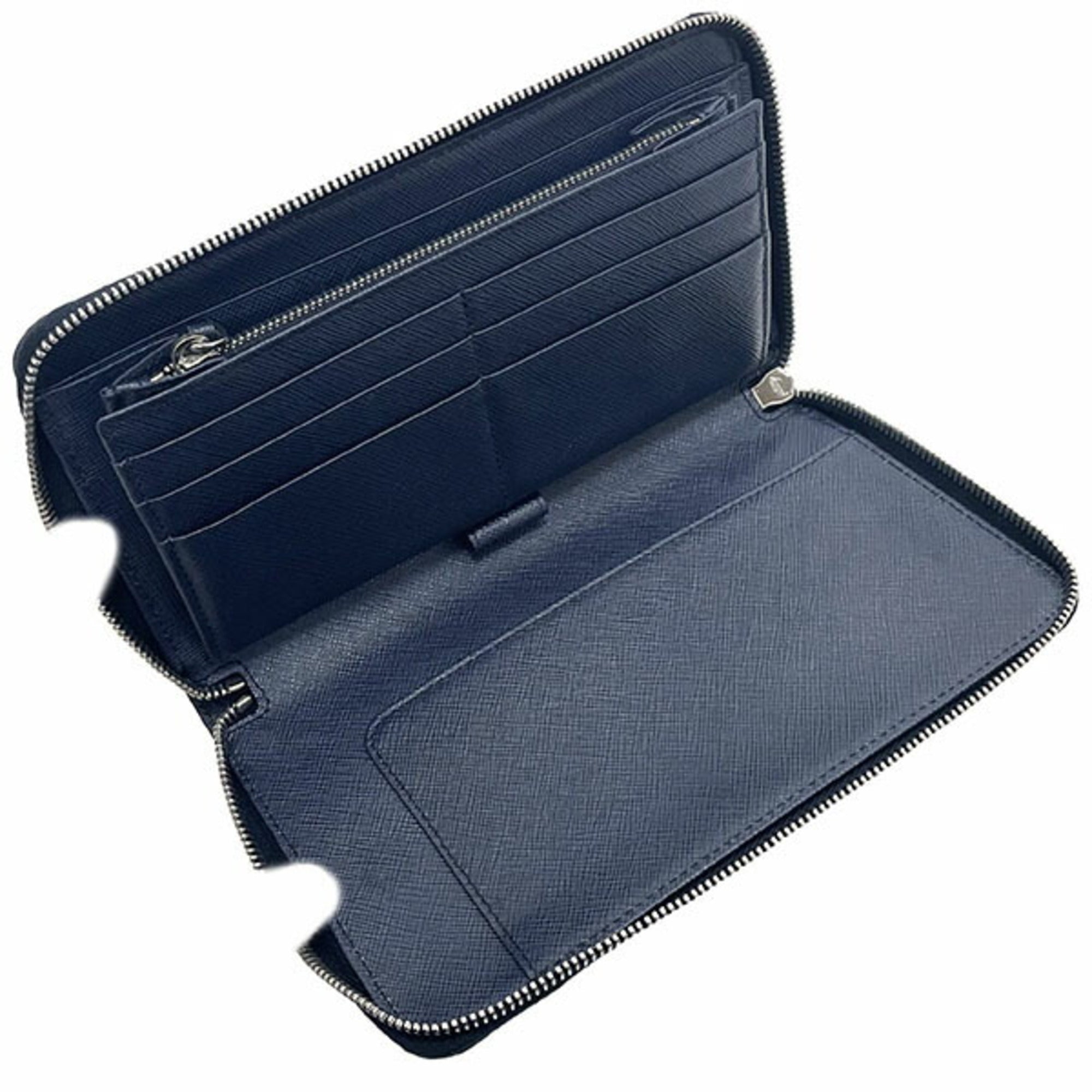 Prada Navy Leather Long Wallet (Bi-Fold) (Pre-Owned)