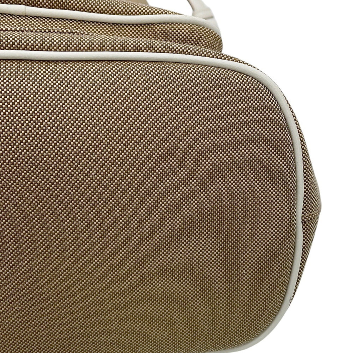 Prada Brown White Canvas Leather Handbag (Pre-Owned)