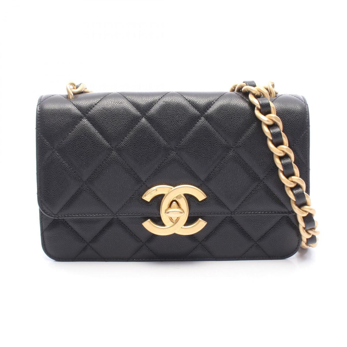 Chanel Black Grained Calfskin Handbag Shoulder Bag (Pre-Owned)