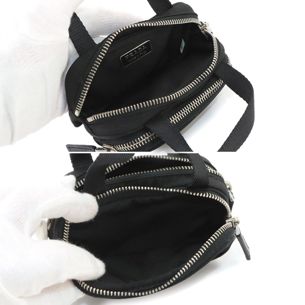 Prada Black Nylon Saffiano Triangle Leather Handbag Pouch (Pre-Owned)