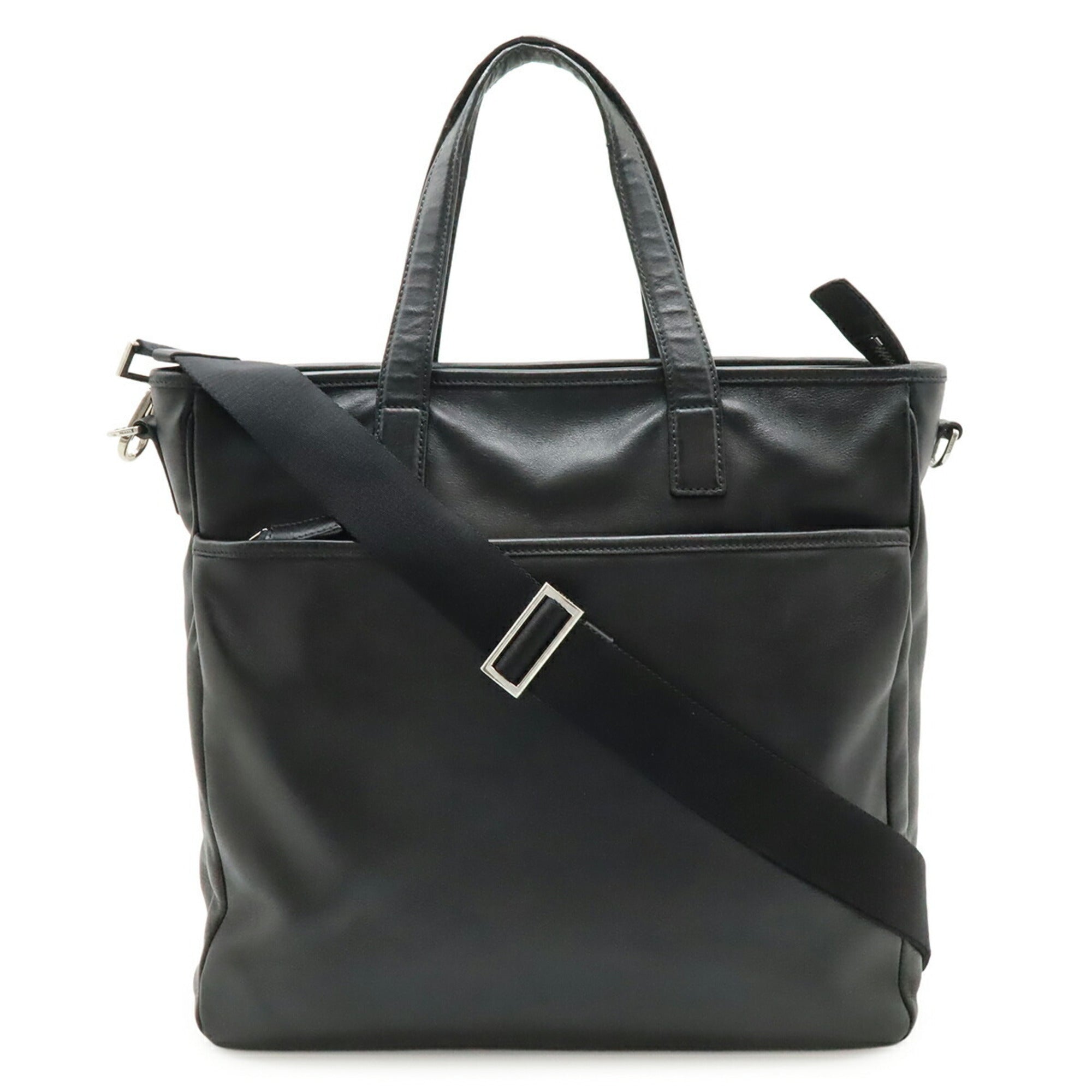 Prada Black Nero White Leather Shoulder Bag Tote Bag (Pre-Owned)