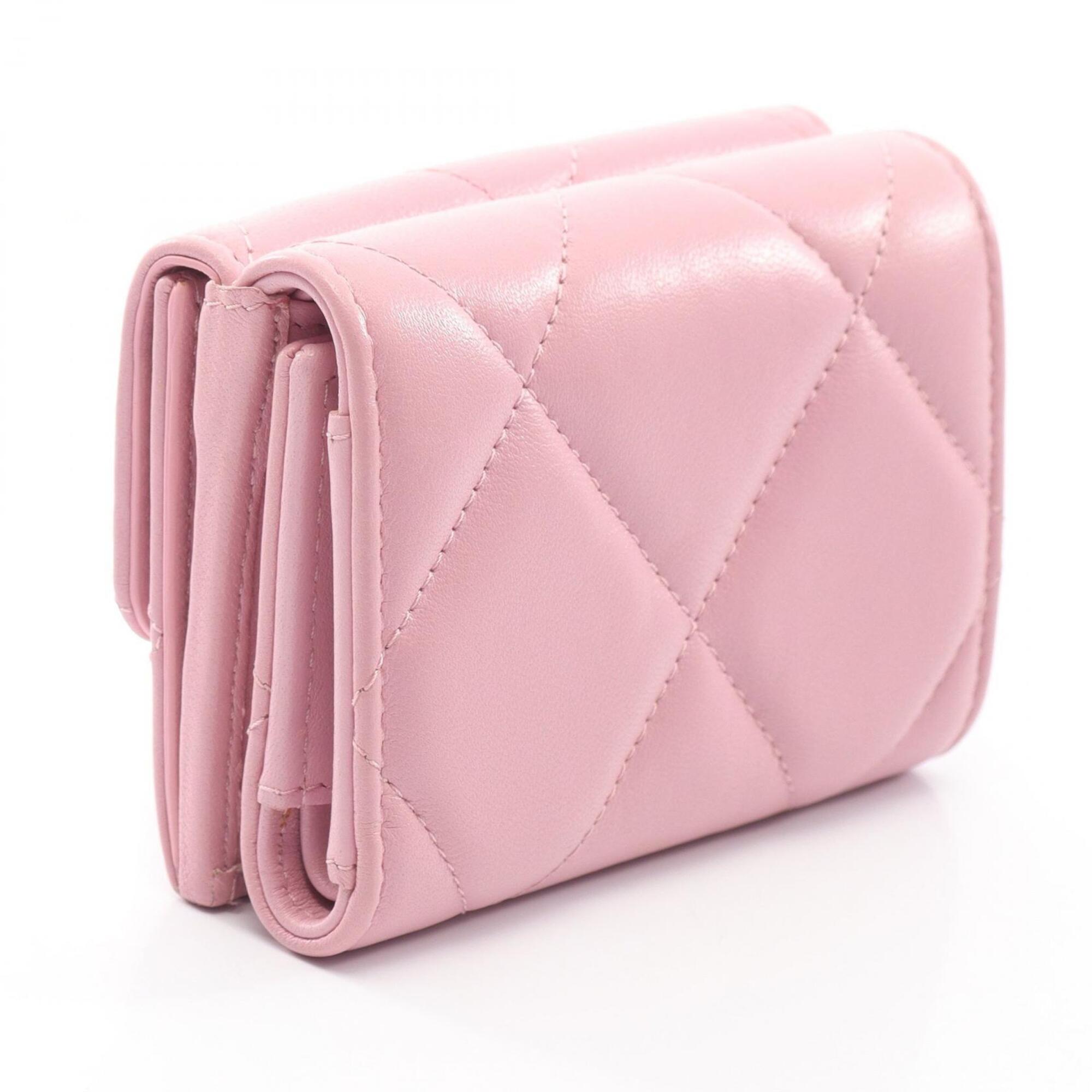 Chanel Pink Leather Long Wallet (Tri-Fold) (Pre-Owned)