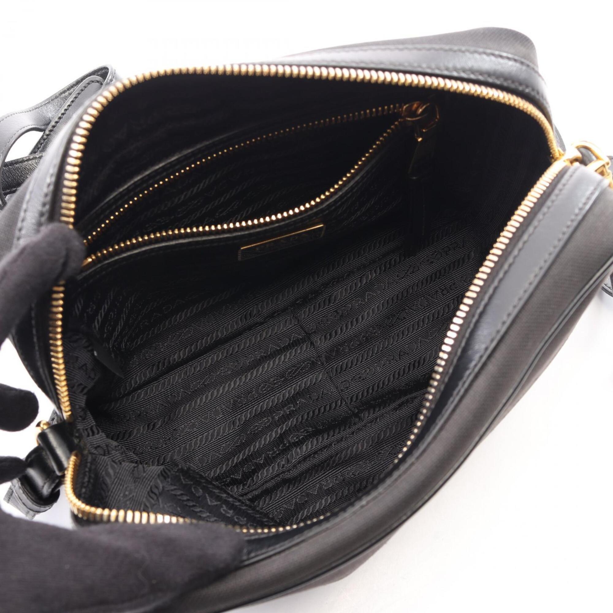 Prada Black Canvas Leather Handbag Shoulder Bag (Pre-Owned)