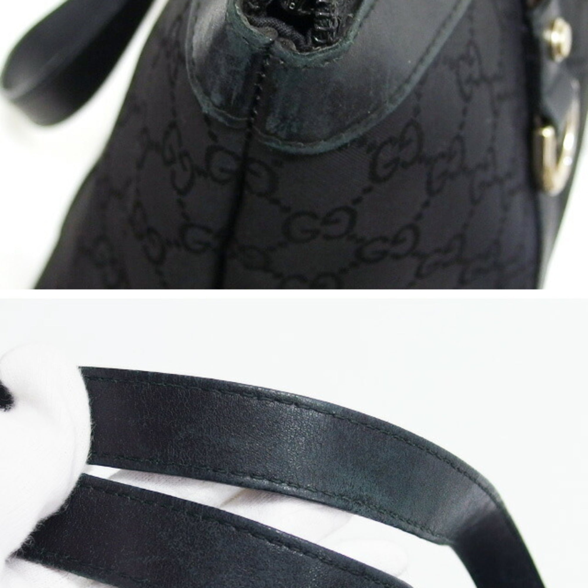Gucci Abbey Black Canvas Leather Shoulder Bag Tote Bag (Pre-Owned)