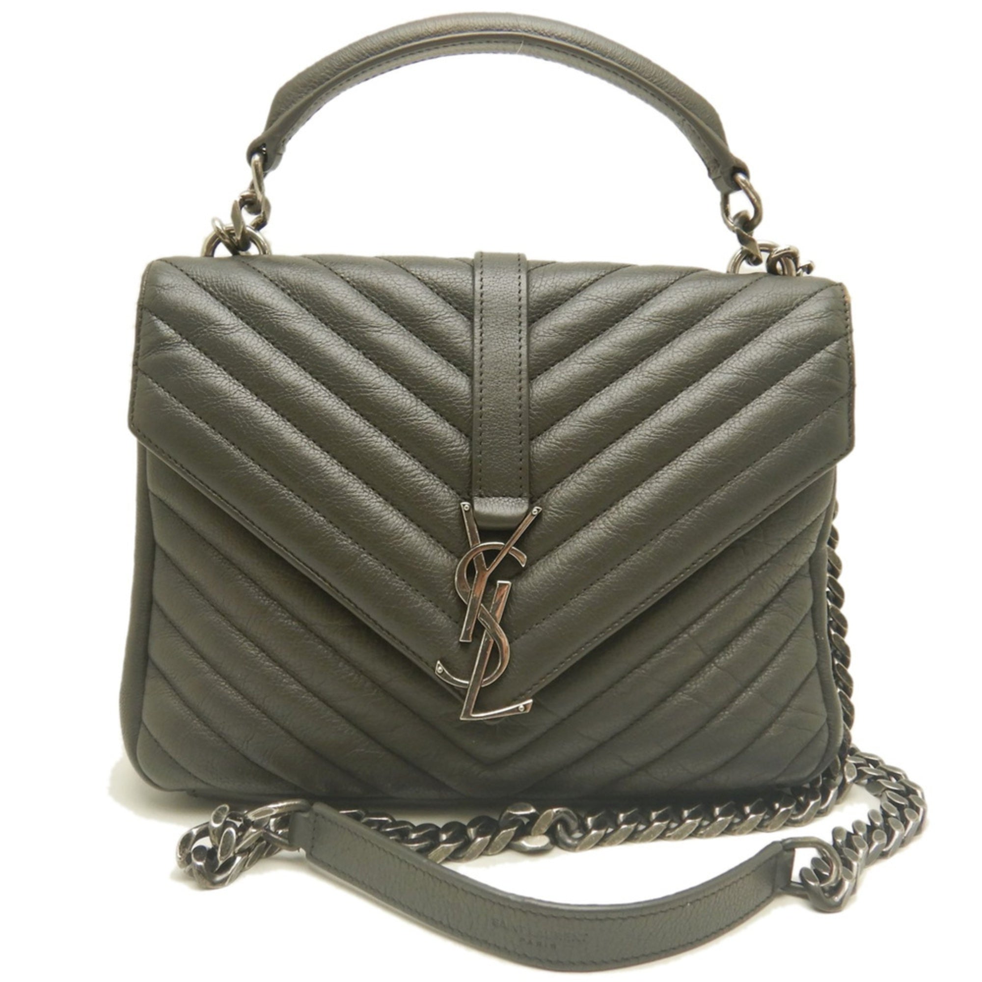 Yves Saint Laurent Gray Leather Handbag School Bag (Pre-Owned)