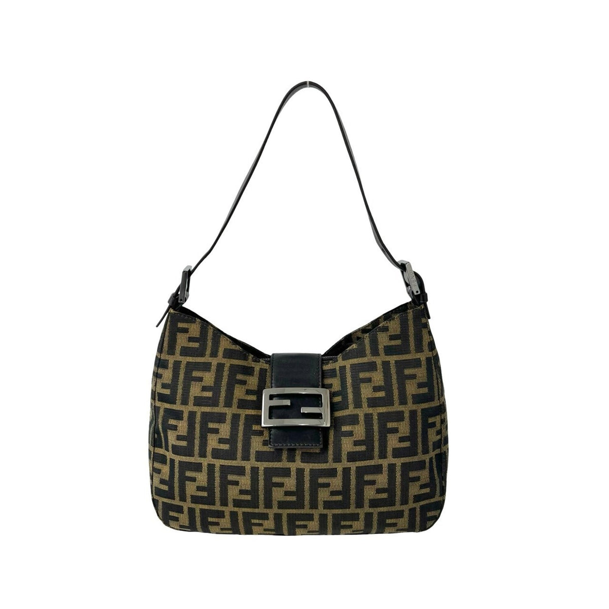 Fendi Black Brown Canvas Leather Shoulder Bag Tote Bag (Pre-Owned)