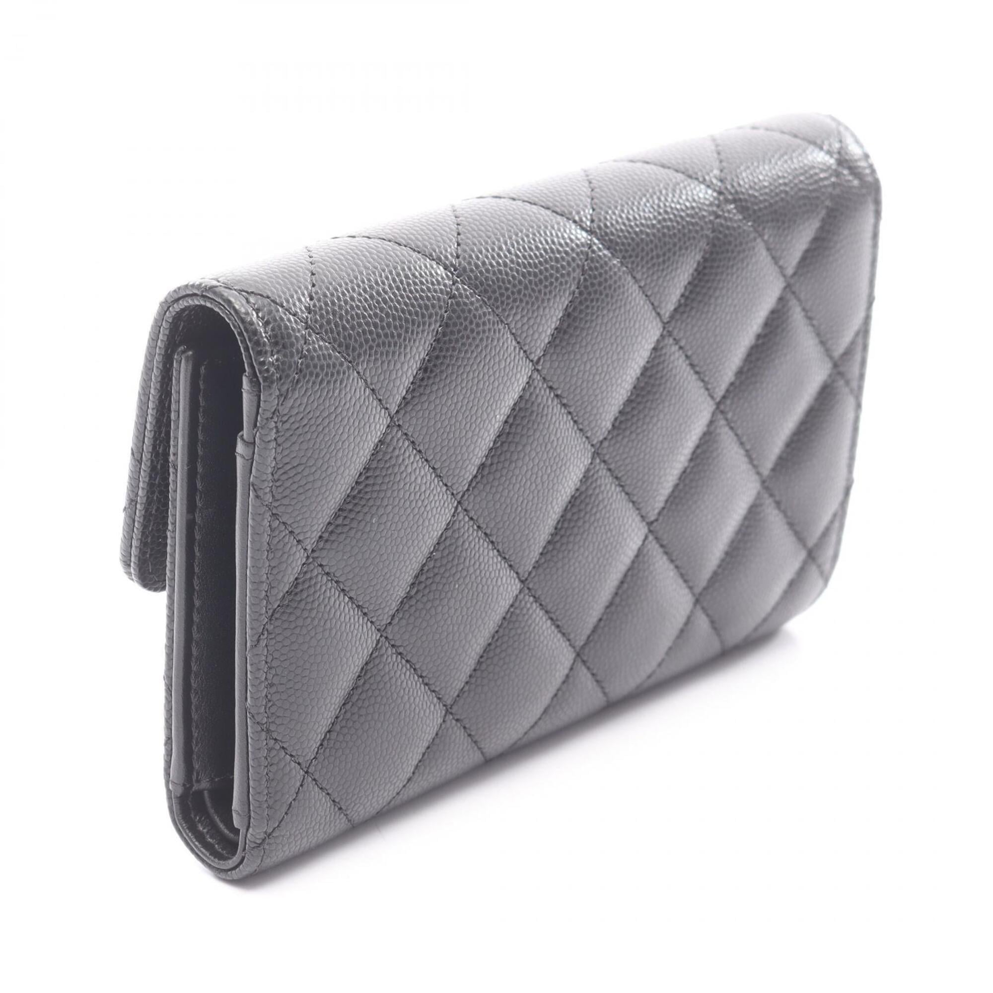 Chanel Black Grained Calfskin Wallet (Tri-Fold) (Pre-Owned)