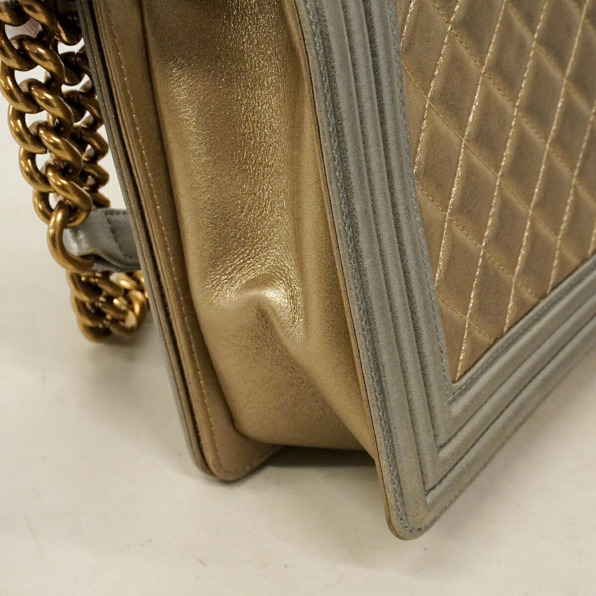 Chanel Gold Silver Leather Shoulder Bag (Pre-Owned)