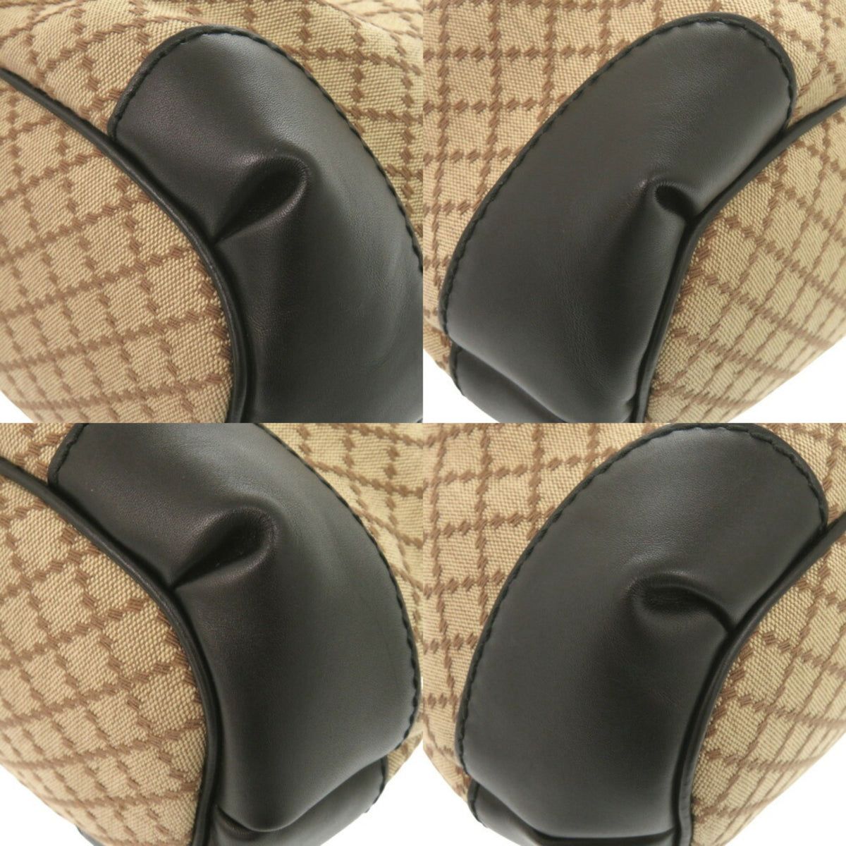 Gucci Beige Black Gg Canvas Leather Handbag (Pre-Owned)
