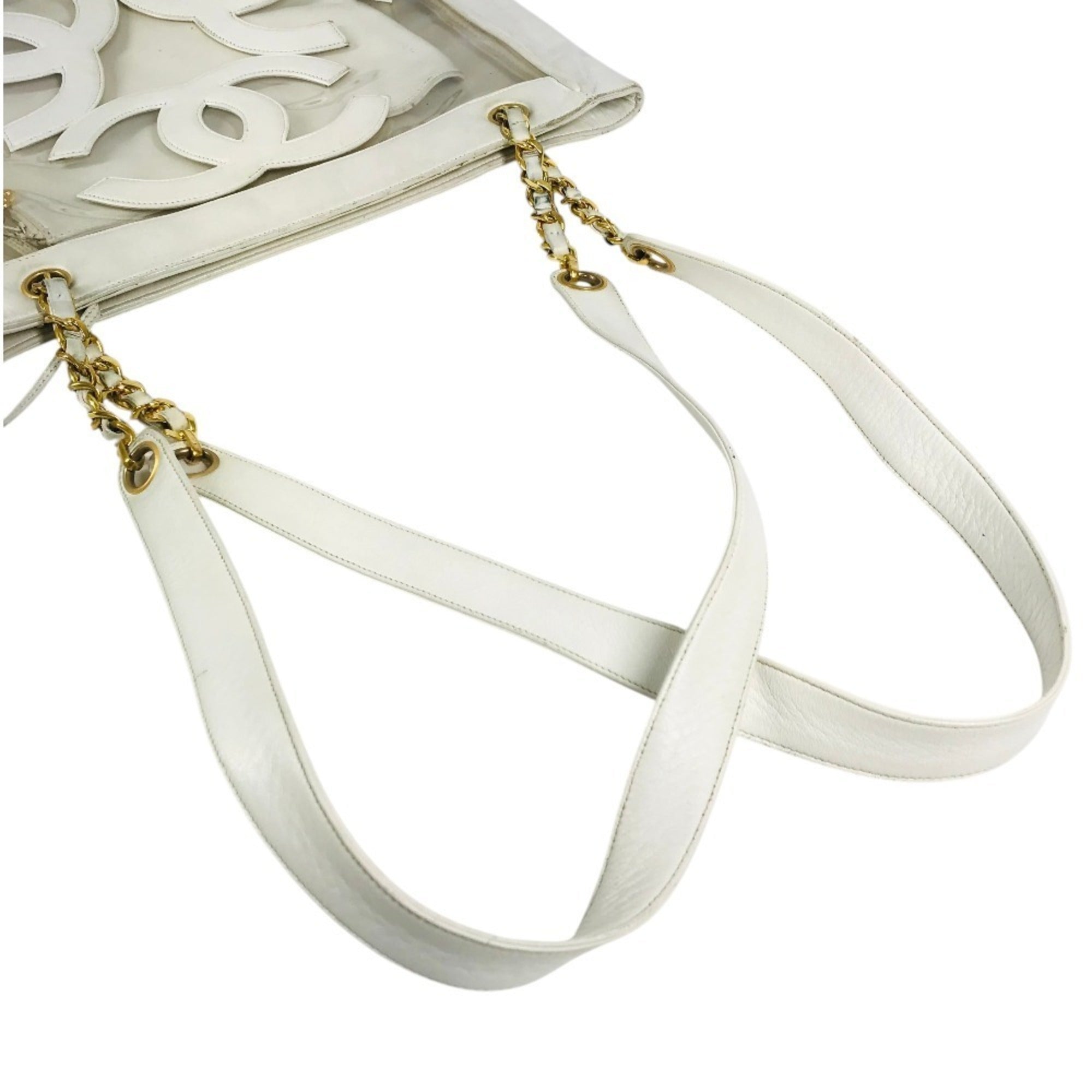 Chanel White Vinyl Leather Shoulder Bag Tote Bag (Pre-Owned)