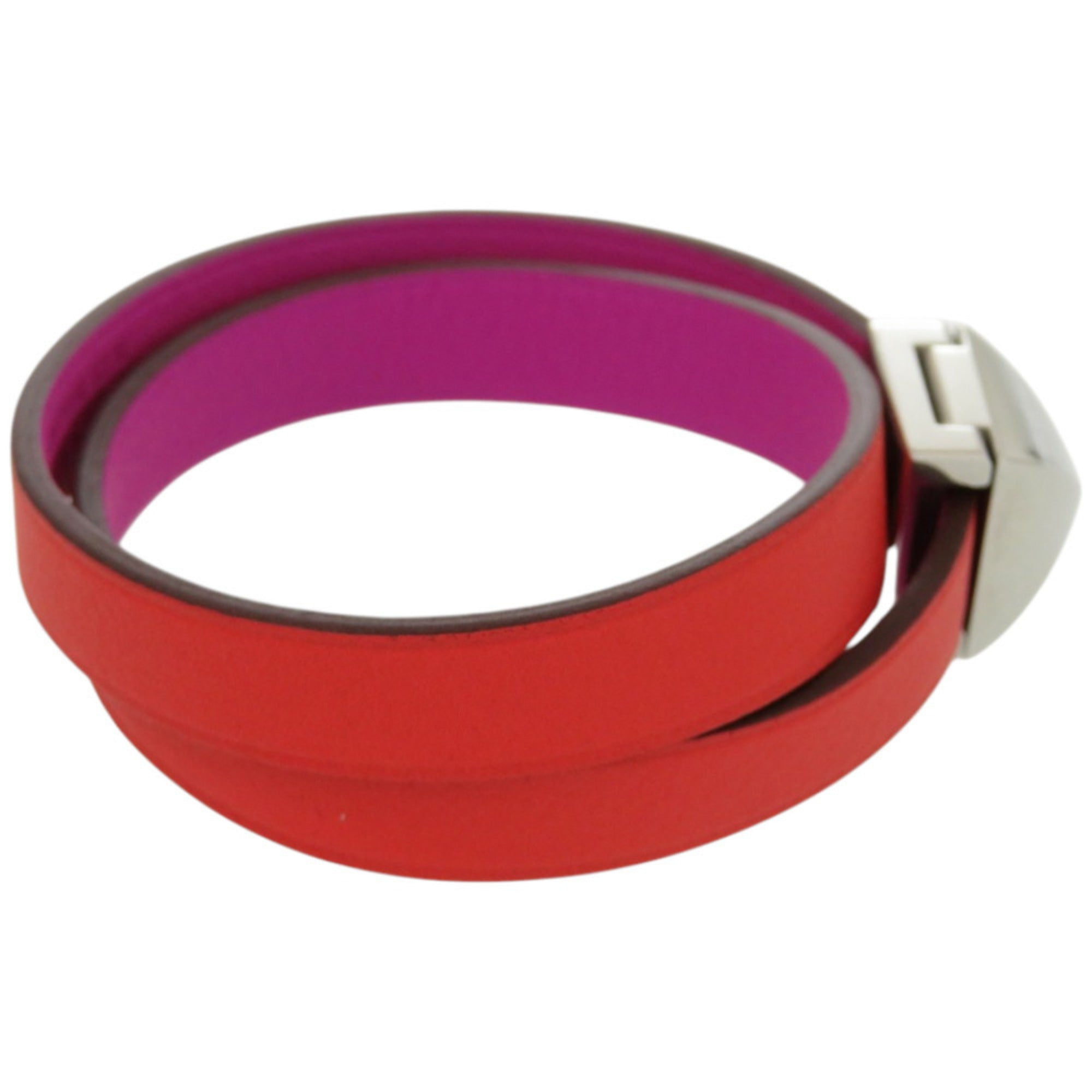 Hermes Medor Bicolor Orange Purple Leather Metal Charm Bracelet (Pre-Owned)