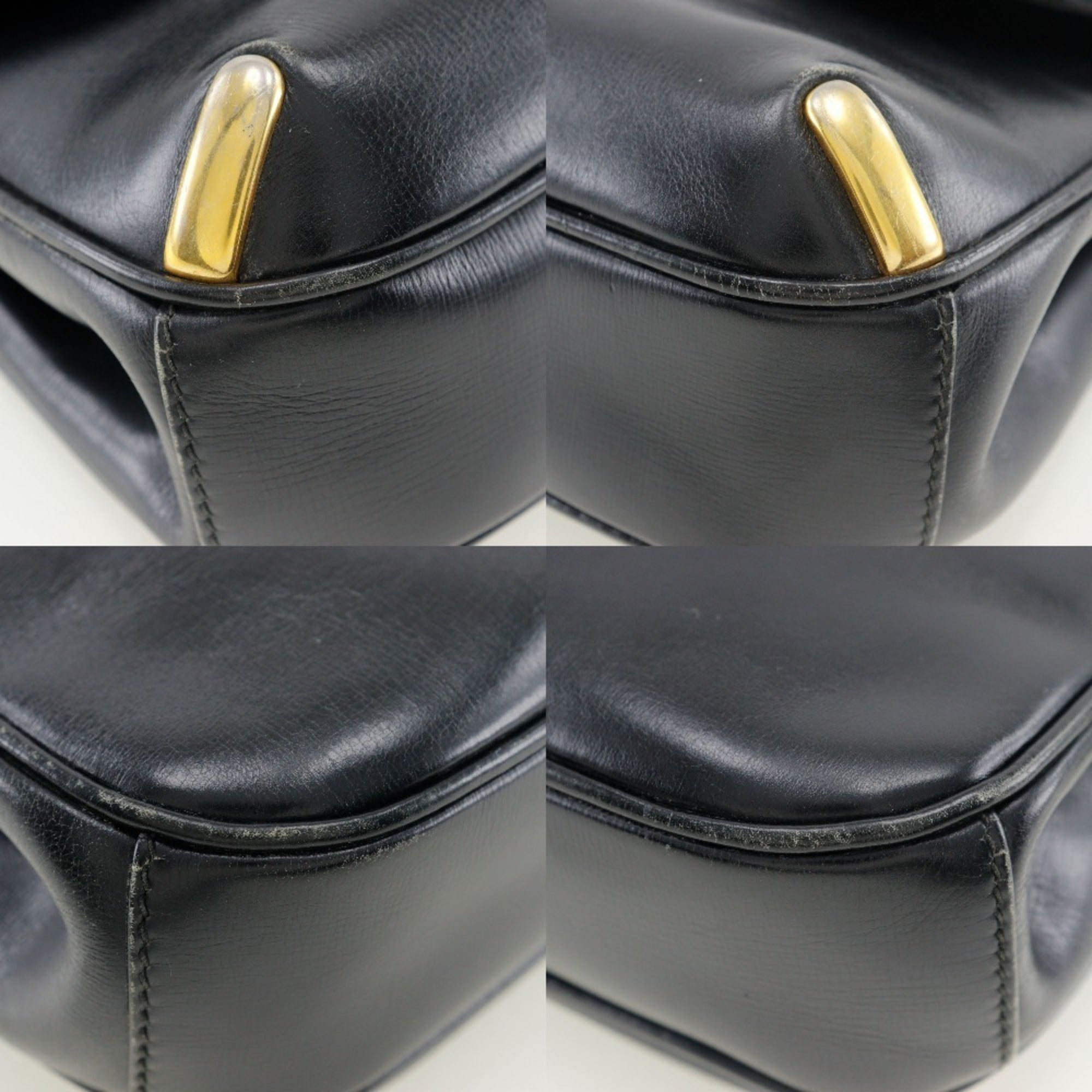 Gucci Sherry Line Black Leather Shoulder Bag (Pre-Owned)