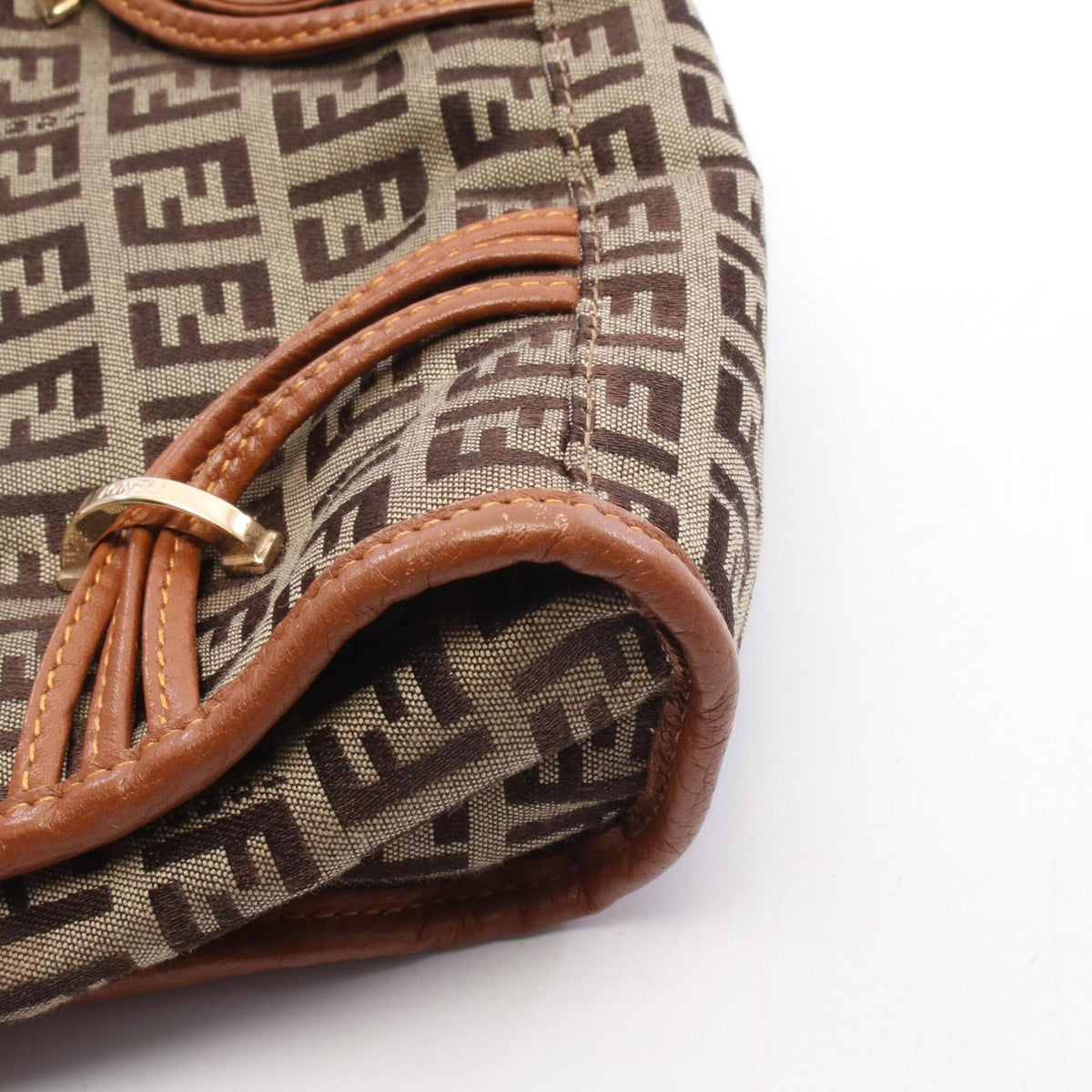 Fendi Beige Brown Canvas Leather Handbag (Pre-Owned)