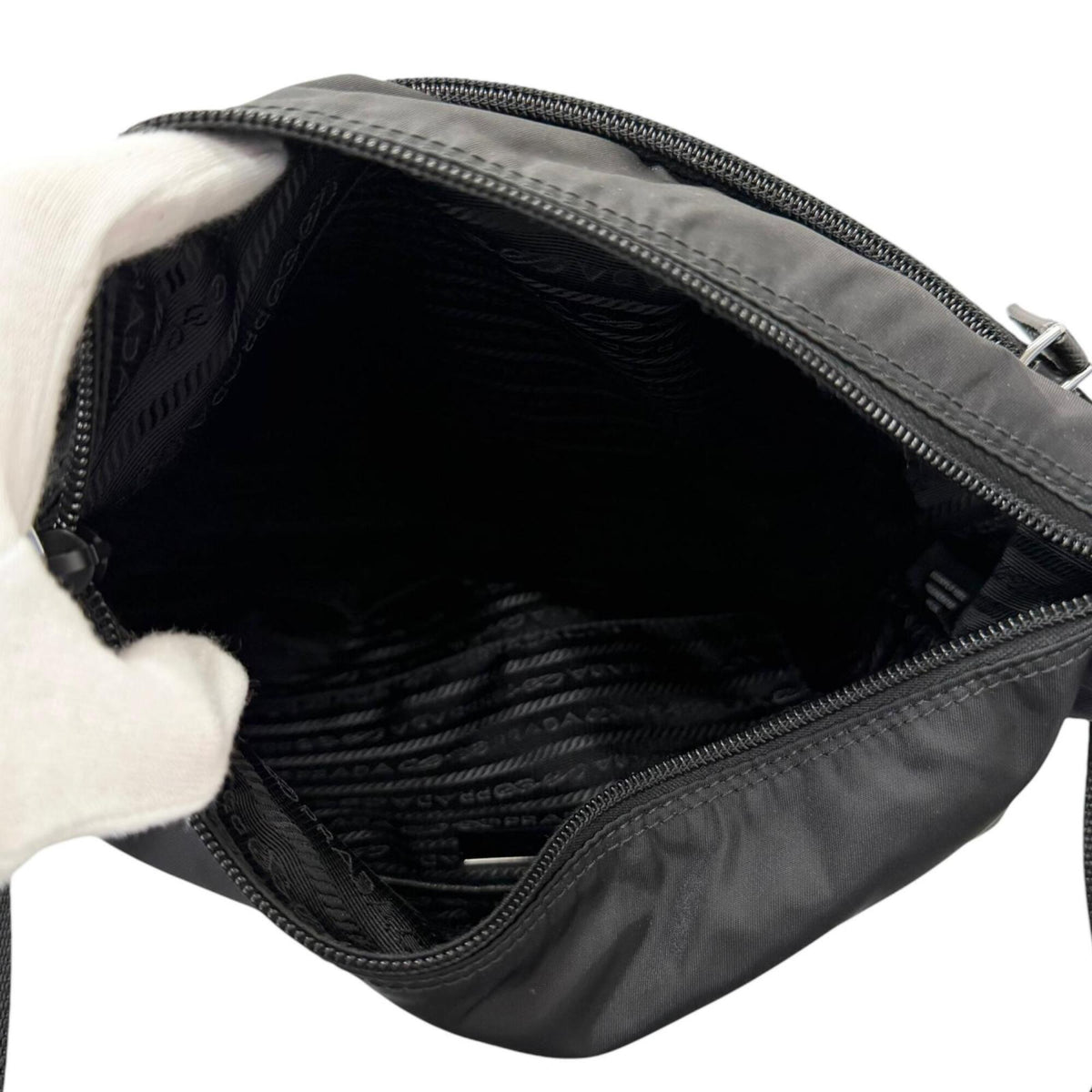 Prada Black Nylon Leather Pouch Shoulder Bag (Pre-Owned)