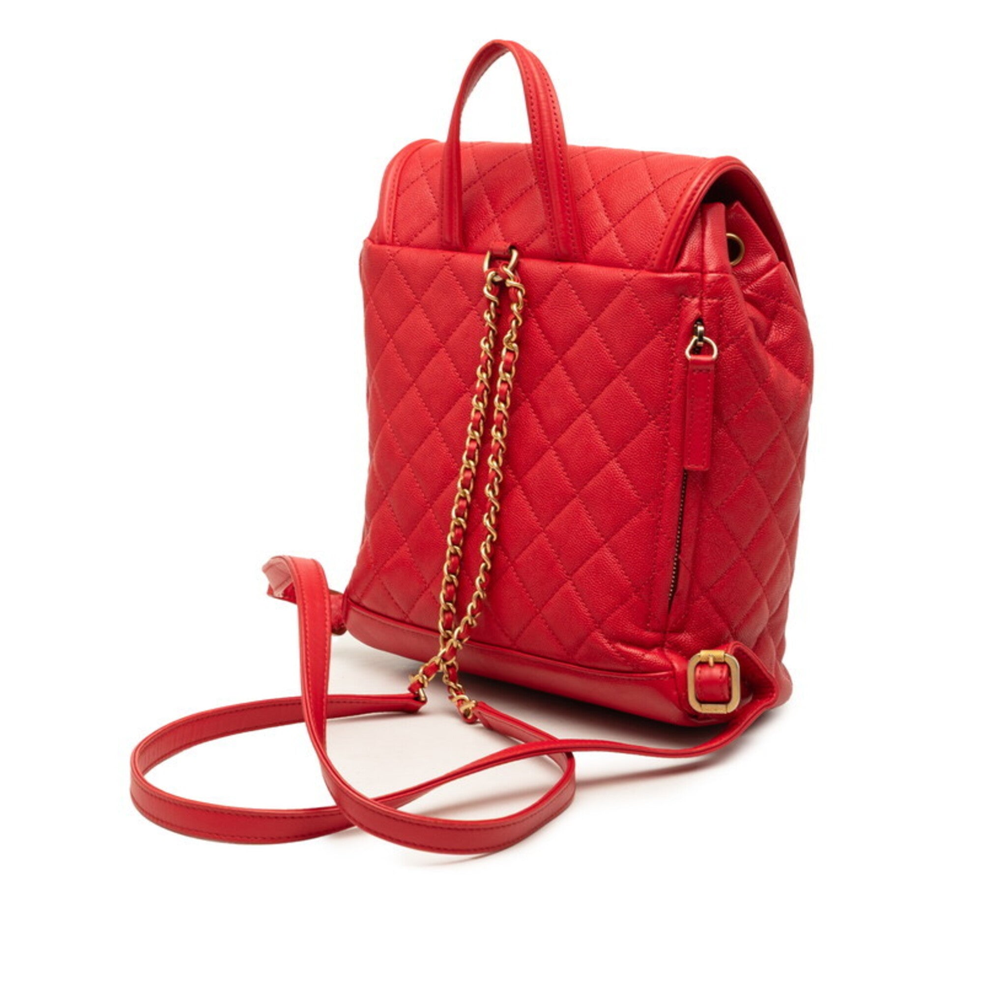Chanel Red Color Grained Calfskin Backpack (Pre-Owned)