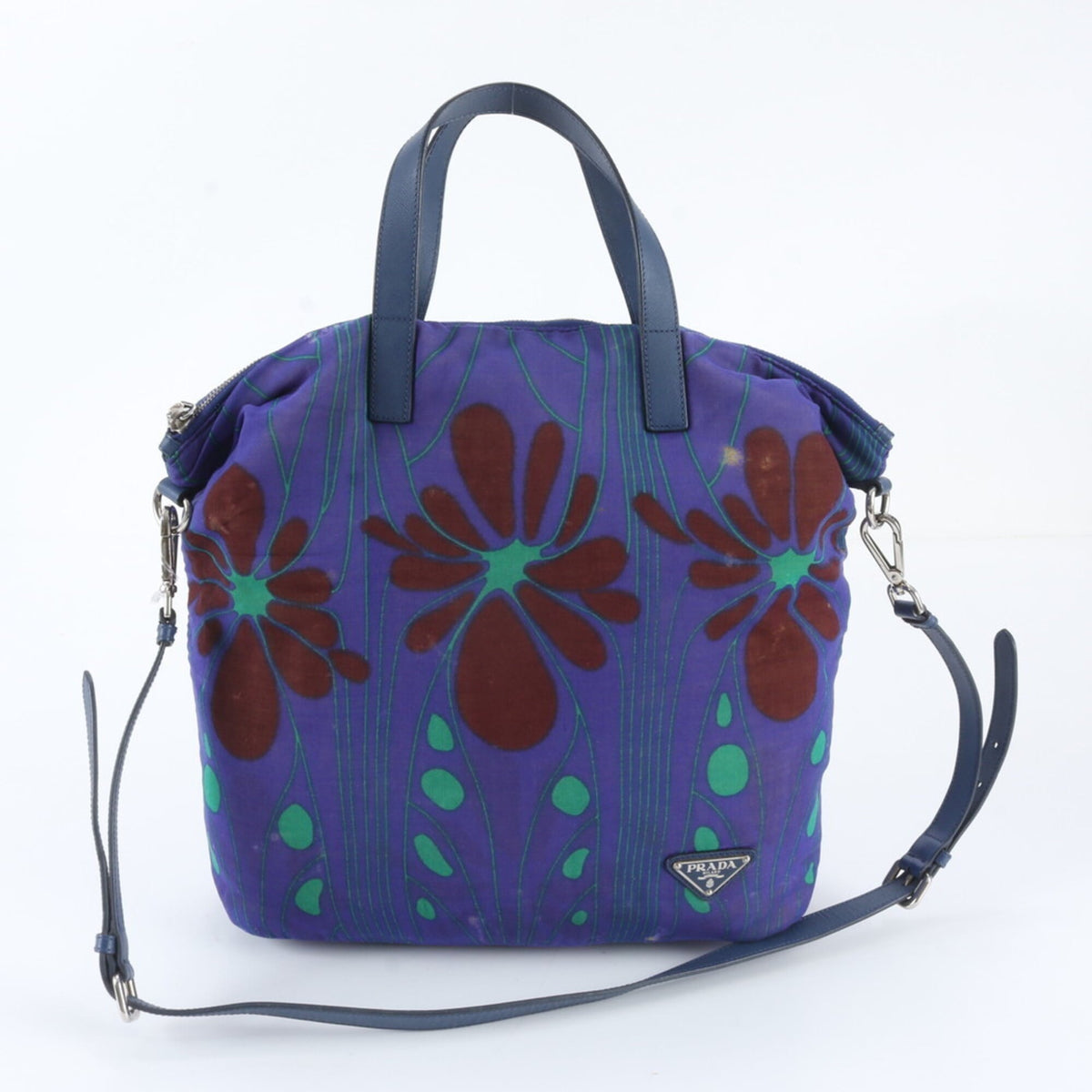 Prada Multi-Color Leather Canvas Shoulder Bag Tote Bag (Pre-Owned)